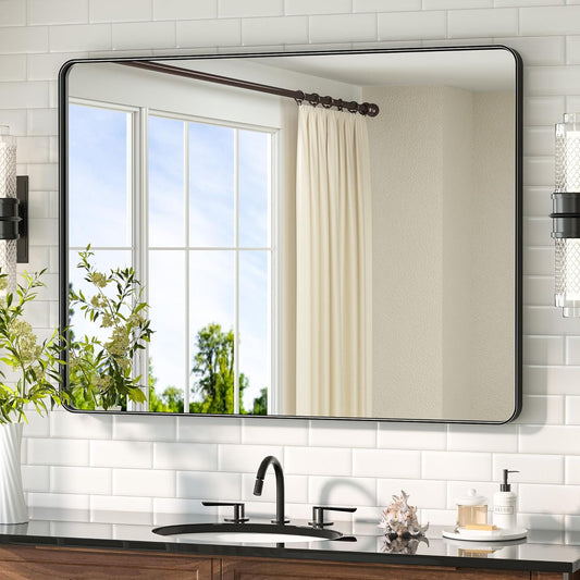 TETOTE Black Mirror 40 x 30 Matte Black Metal Framed Vanity Mirror, Tempered Glass, Wall Mounted for Bathroom, Entryway, Bedroom, Living Room(Horizontal/Vertical)