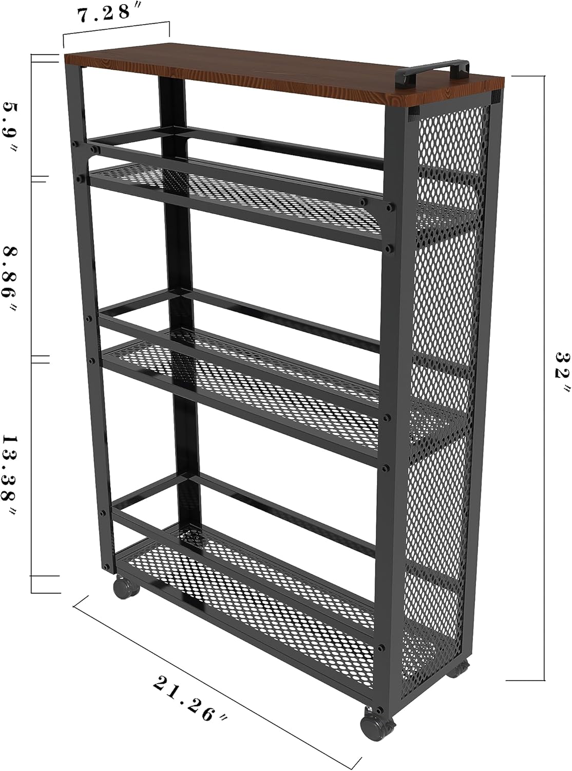 2025 New, Slim Kitchen Storage Cart, 3-Tier Metal Rolling Utility Cart Mesh Basket, Multifunction Wire Basket Shelf Trolley for Home Laundry, Bathroom, Living Room, Black