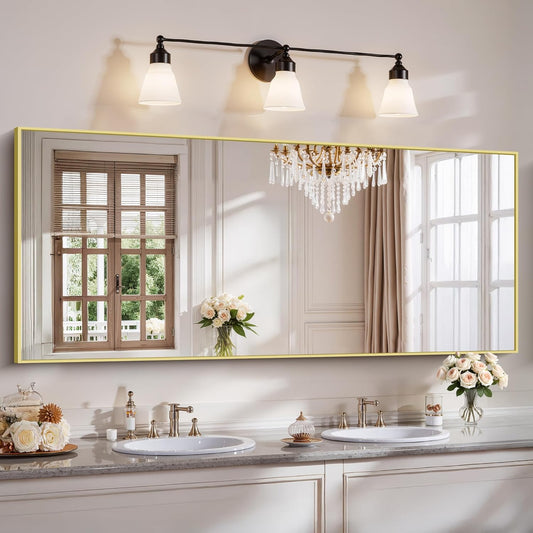 YIROMAN Bathroom Mirror 72"x30", Large Brushed Gold Bathroom Mirror for Over Sink with Aluminum Frame, Rectangular Vanity Mirror with Right Angle, Wall Mirror Hangs Horizontal or Vertical