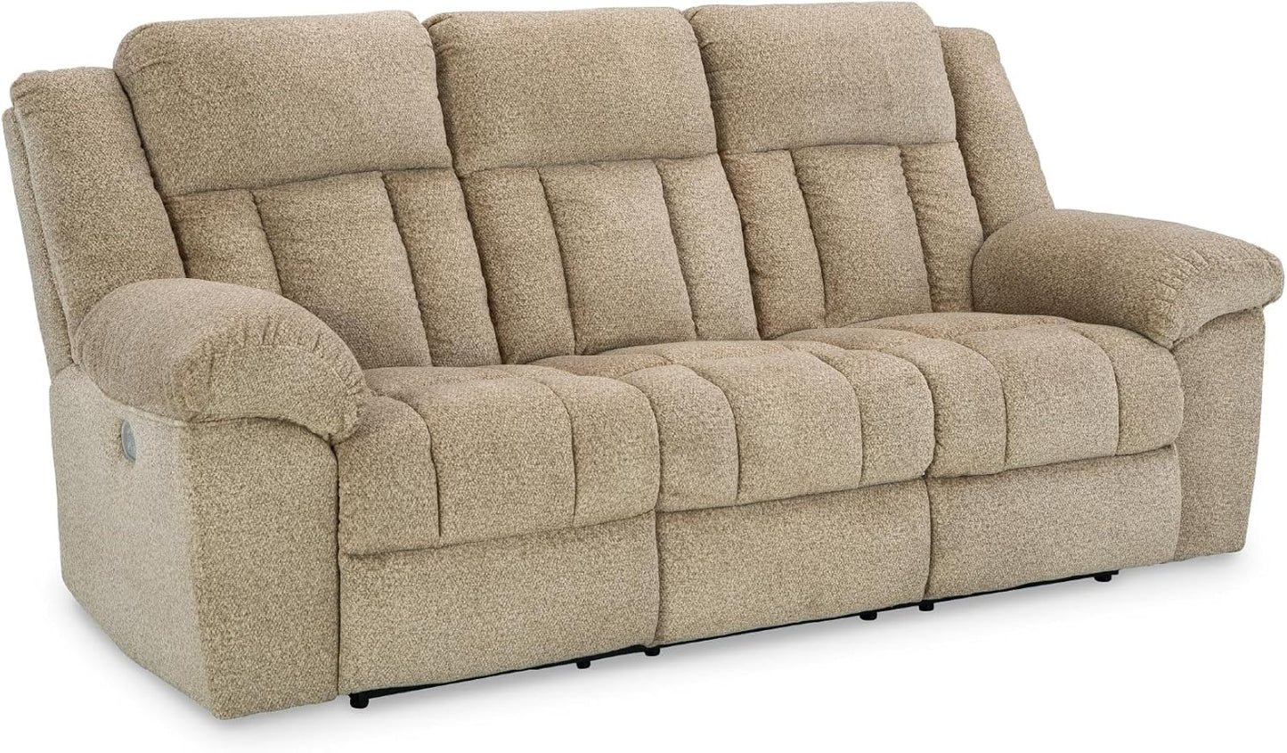 Signature Design by Ashley Tip-Off Classic Wall Hugger Power Reclining Sofa with Adjustable Headrest and USB Ports, Light Brown