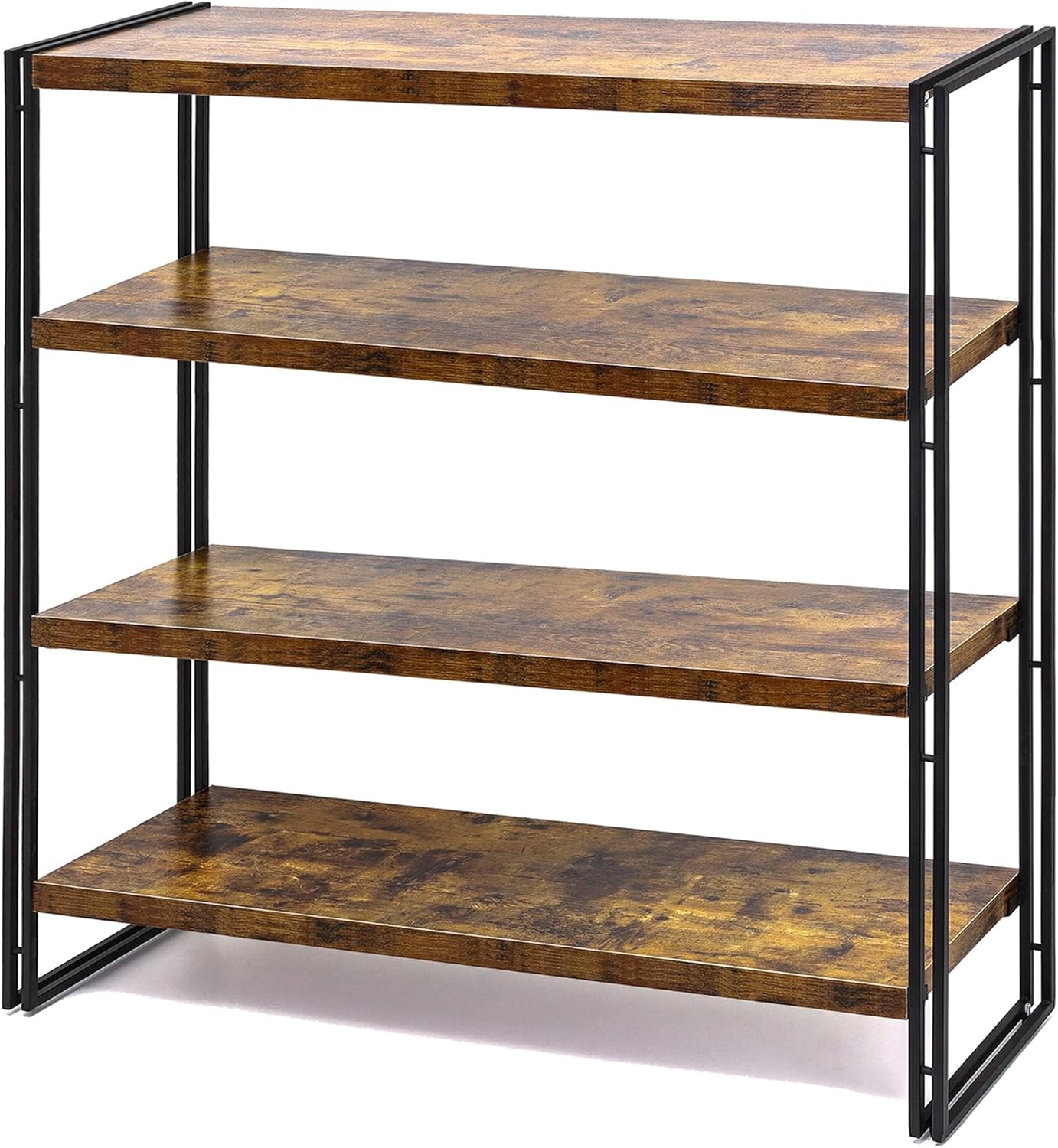 HCHQHS Bookshelf,4-Tier Industrial Bookcase,Rustic Wood and Metal Open Display Book Shelves Home Office,Bedroom Standing Shelf Unit,Horizontal Kitchen Shelf Organizer,Bathroom Storage Rack 47in