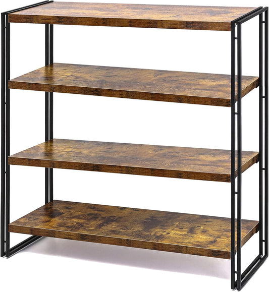 HCHQHS Bookshelf,4-Tier Industrial Bookcase,Rustic Wood and Metal Open Display Book Shelves Home Office,Bedroom Standing Shelf Unit,Horizontal Kitchen Shelf Organizer,Bathroom Storage Rack 47in
