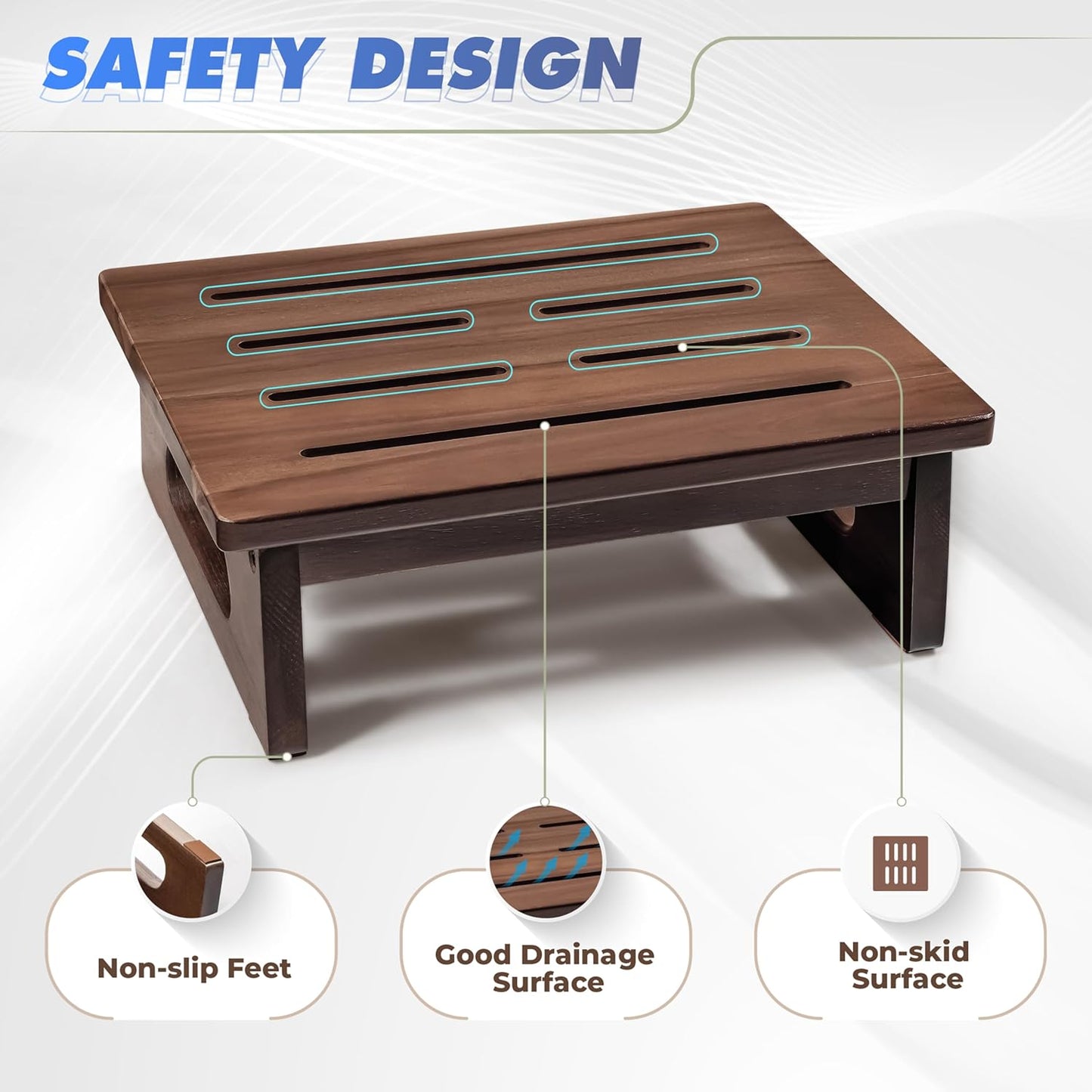 Wooden Step Stool, 5.3" One Step Stool for Adults with Built-in Handle, Supports up to 550lbs, Durable & Non-Slip Bedside Stool for Bedroom, Kitchen, Bathroom or High Beds