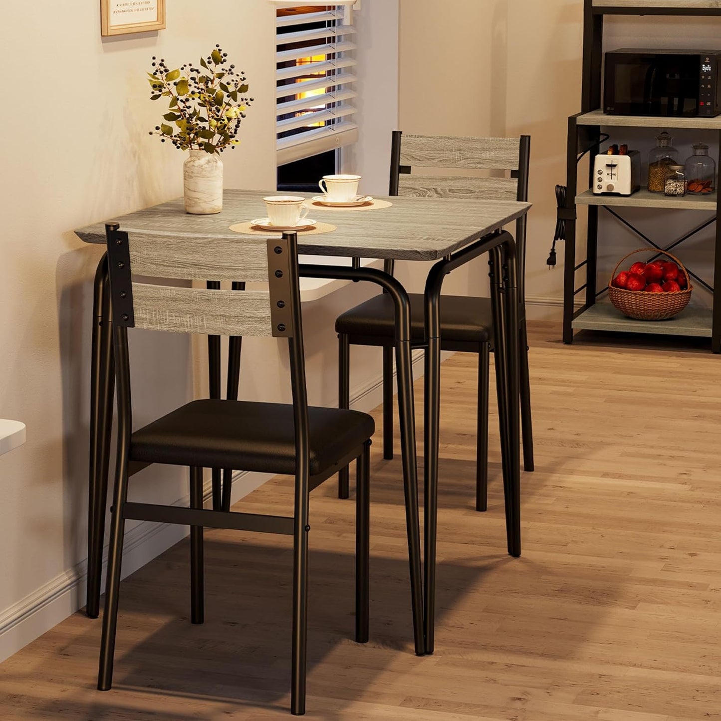 Dining Table for 2, Small Table and Chairs Set of 2, Square Dinette Set for 2, 3 Piece Kitchen & Dining Room Sets for Small Space (Oak, Table with 2 Upholstered Chairs)