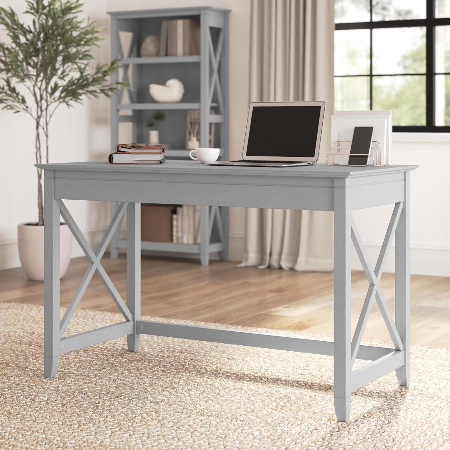 Bush Furniture Key West 48W Writing Desk in Cape Cod Gray