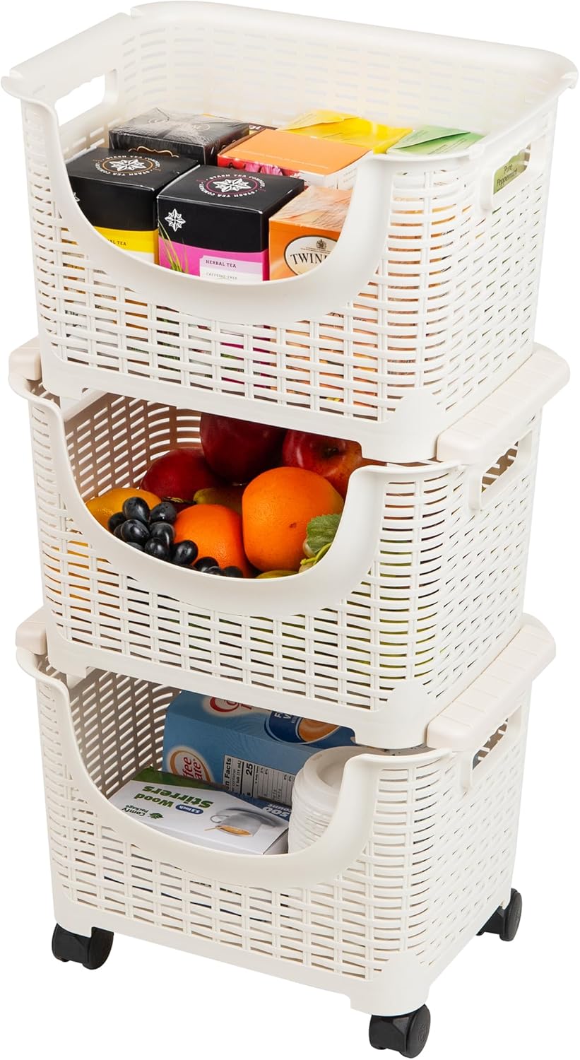 Mind Reader Plastic Storage Cart, Kitchen Storage, Rolling, Toy Storage, Laundry, Kitchen, 14.75" L x 11" W x 28.25" H, Ivory