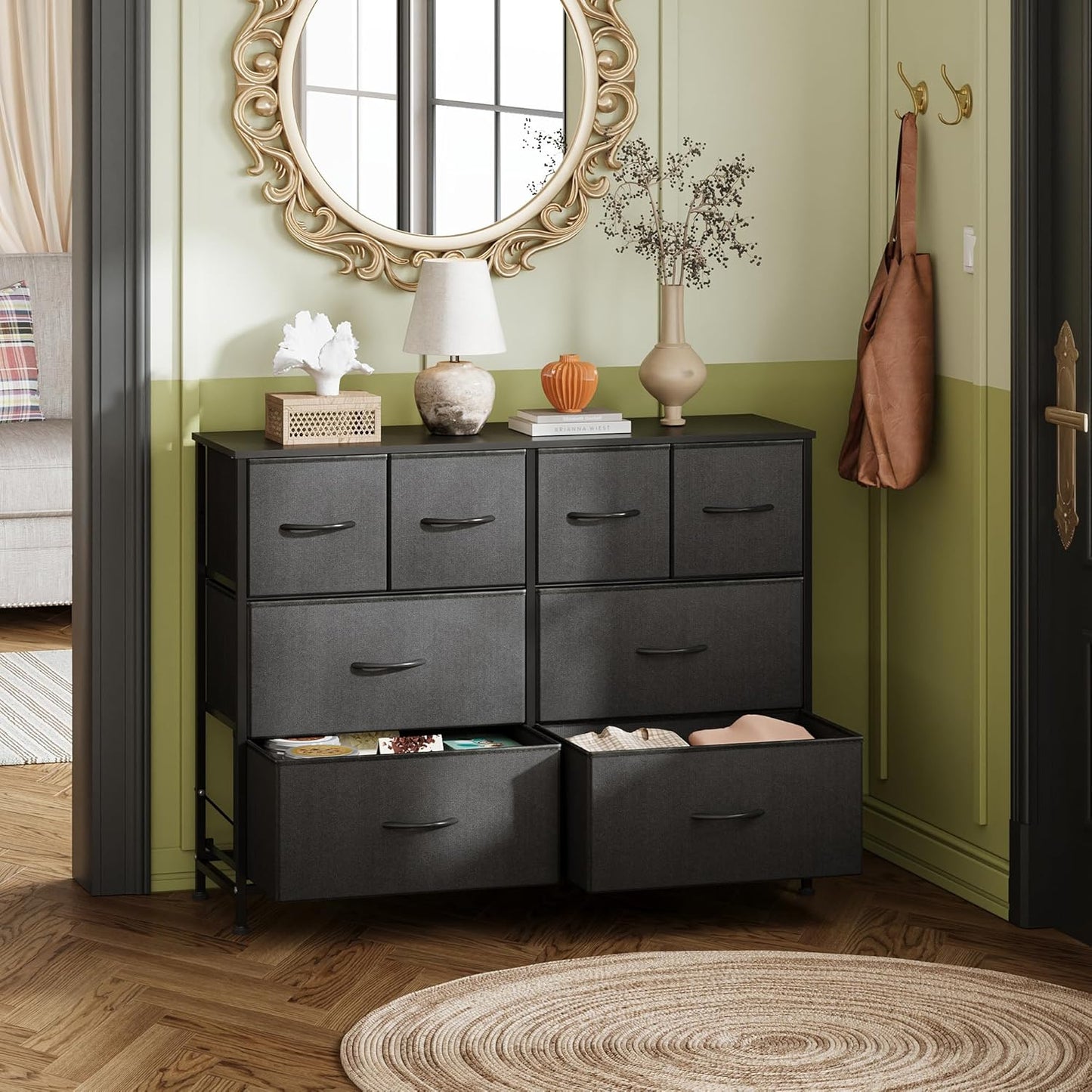 WLIVE Dresser for Bedroom with 8 Drawers, Wide Fabric Dresser for Storage and Organization, Bedroom Dressers, Chest of Drawers for Living Room, Closet, Hallway, Black