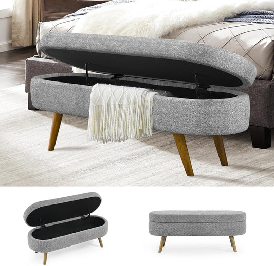 NicBex Ottoman Bench with Storage for Bedroom, 43.5" Upholstered End of Bed Bench with Rubber Wood Legs, Linen Storage Bench for Living Room or Entryway,