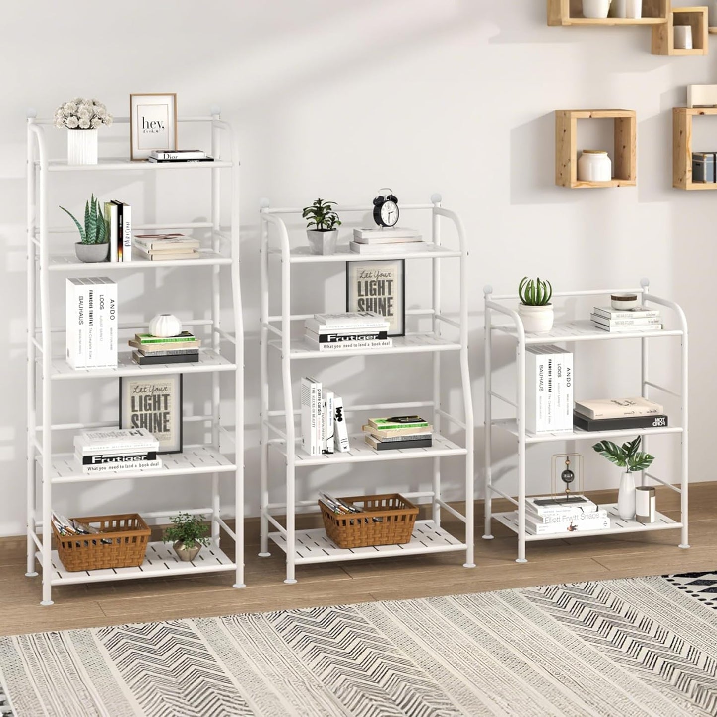 5 Tier Metal Shelf Storage Shelves Living Room Bookshelf Bathroom Corner Storage Rack for Kitchen,Indoor Plant Stand (Matte White, 5 Tier)