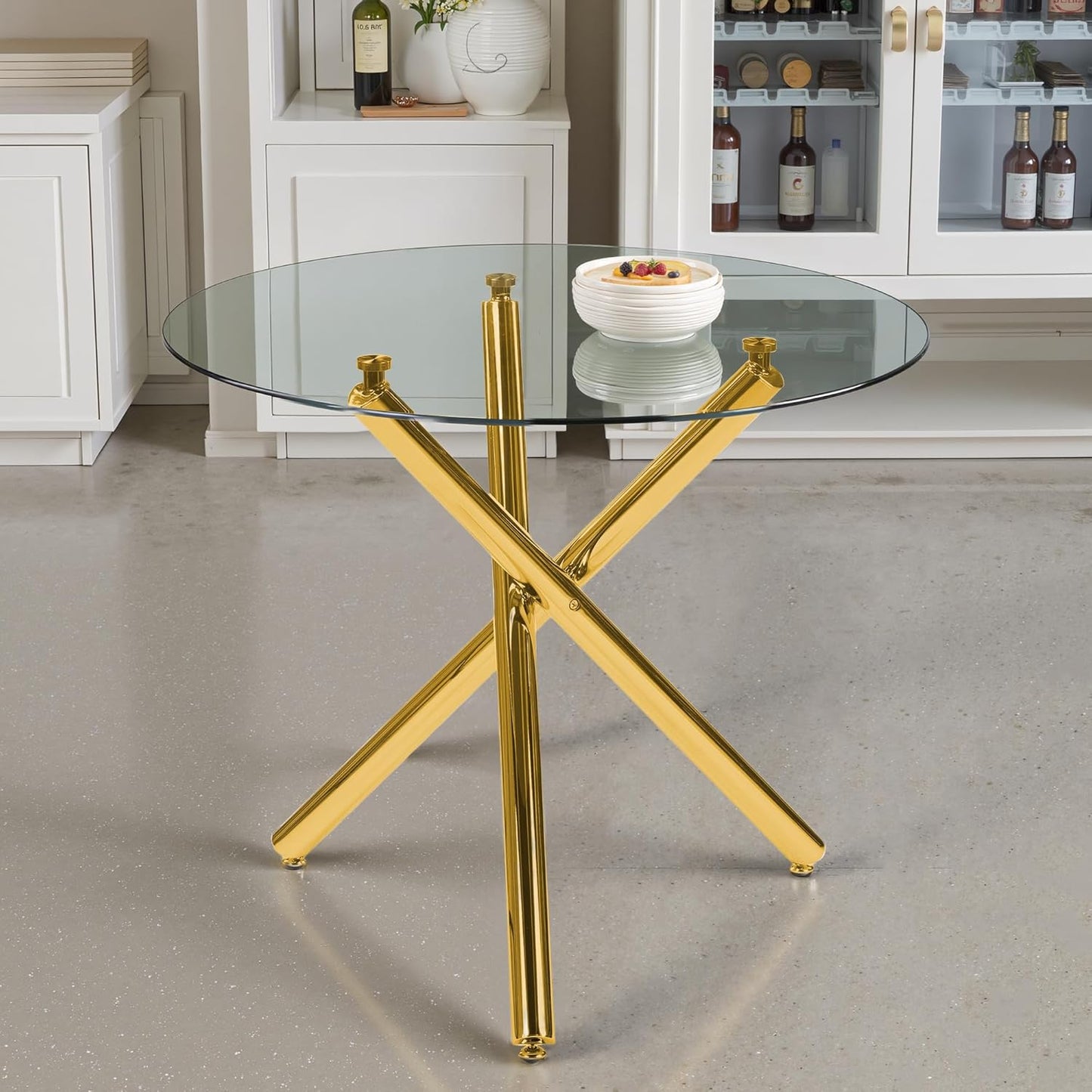 Kitchen Table Classic Dining Table for 4 Round Glass Dining Table 35.4" Kitchen & Dining Room Tables with Metal Legs and Glass Tabletop for Dining Room and Apartment, Golden