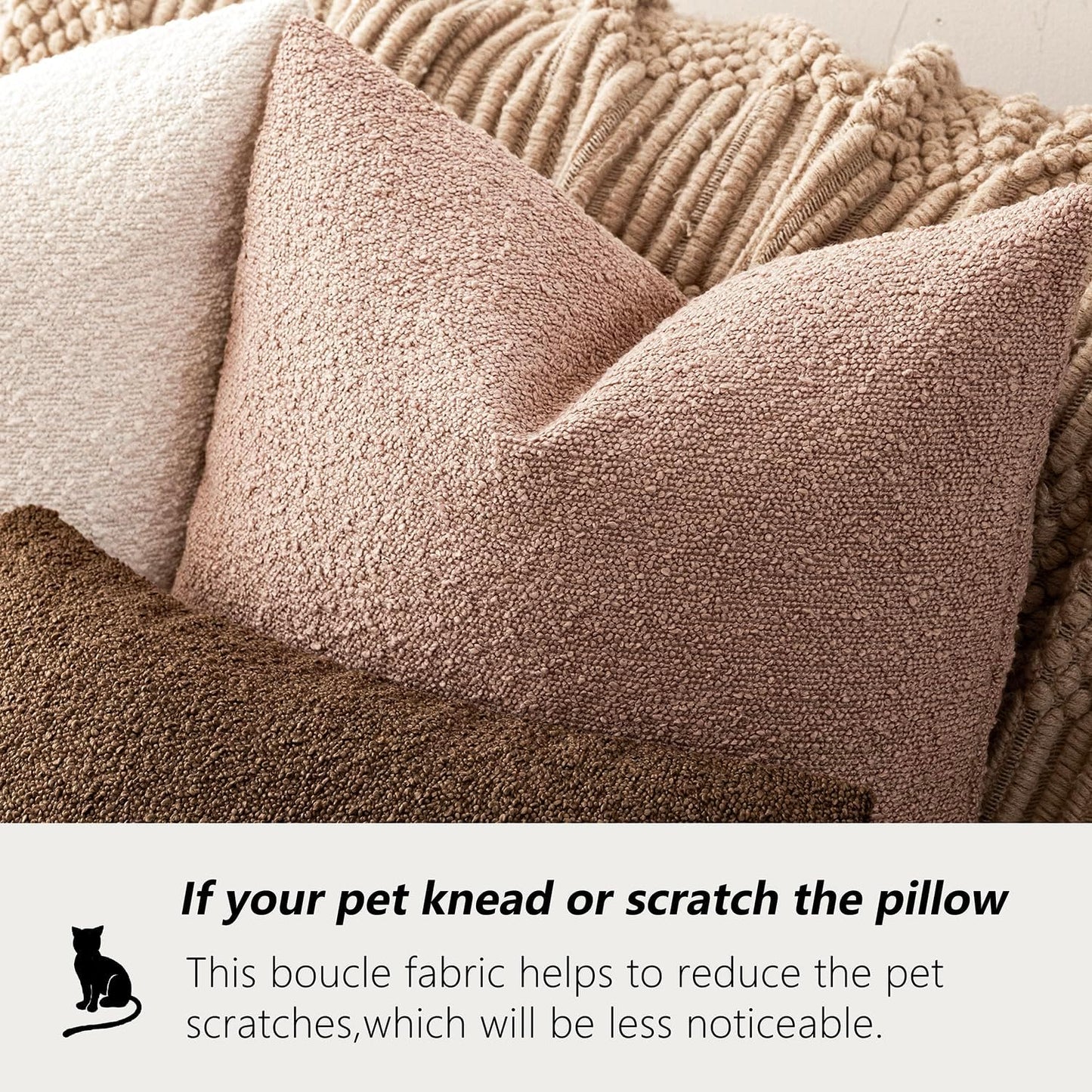 Foindtower Set of 2, Decorative Textured Boucle Throw Pillow Covers Accent Solid Pillow Cases Neutral Soft Couch Cushion Case for Chair Sofa Bedroom Living Room Home Decor 24 x 24 Inch Light Pink