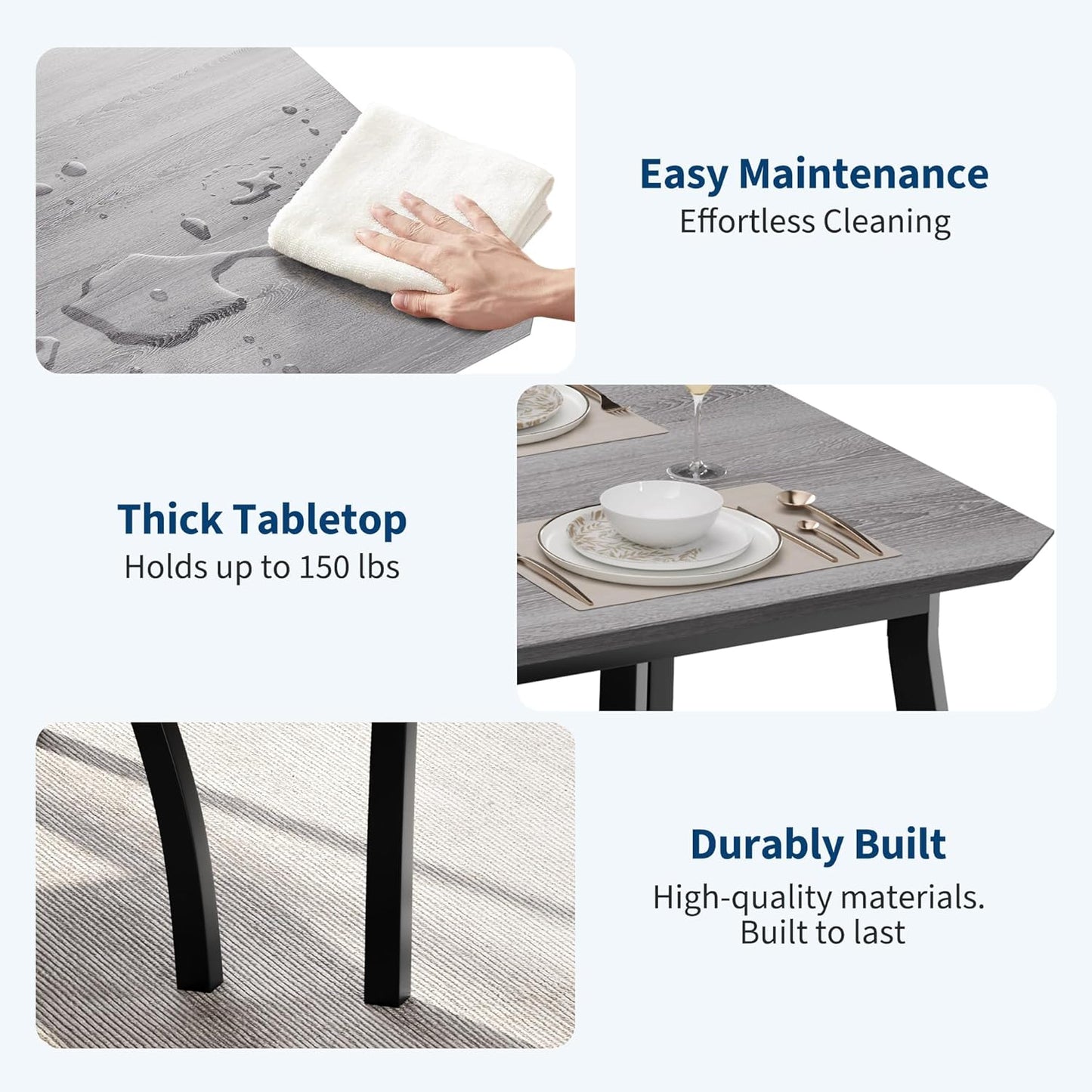 Small Dining Table Set for 2,3-Piece Kitchen Table Set with Thick Wood Grain Tabletop & 2 Upholstered Chairs & Metal Frame, Compact Table Set for Small Spaces, Kitchens & Dining Rooms (Grey)