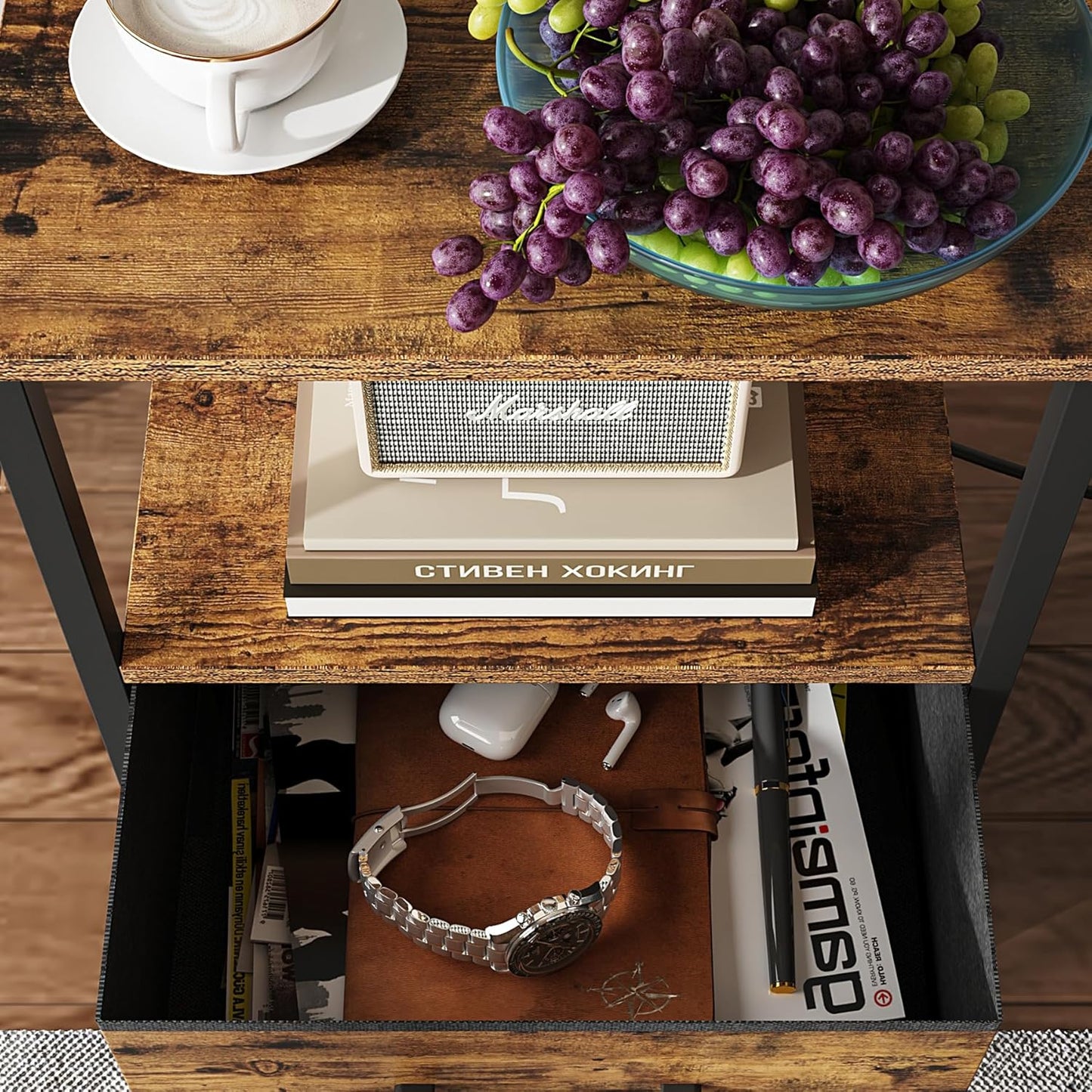 TUTOTAK End Table, Night Stand, Side Table, Nightstand with Cloth Drawer, Bedside Table for Livingroom, Bed Room, Brown TB01BB087