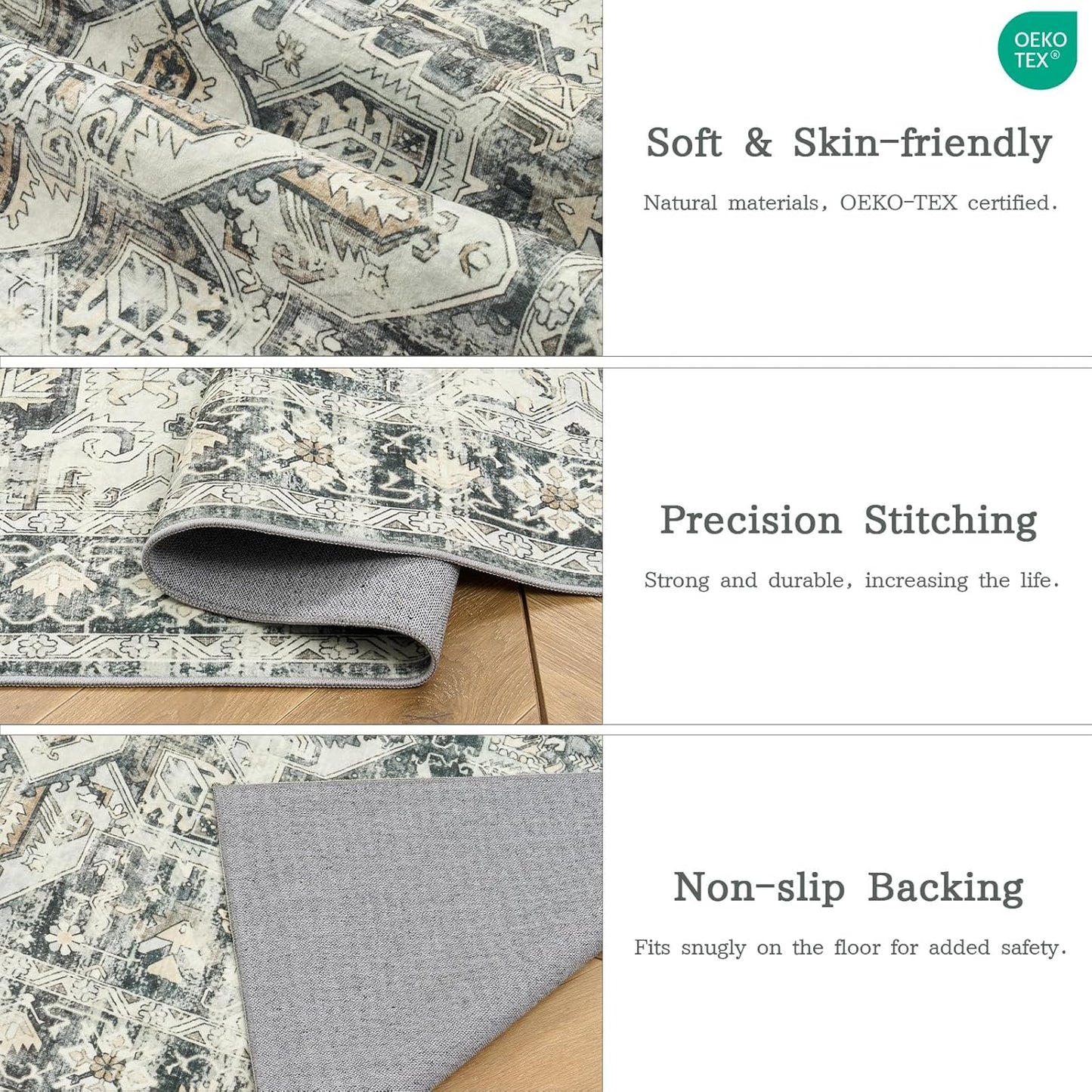 zesthome 5x7 Washable Rug-Stain Resistant Area Rugs for Living Room, Ultra-Thin Vintage Rugs, Non-Slip Backing Rug, Low Pile Large Area Rug, Boho Home Decor