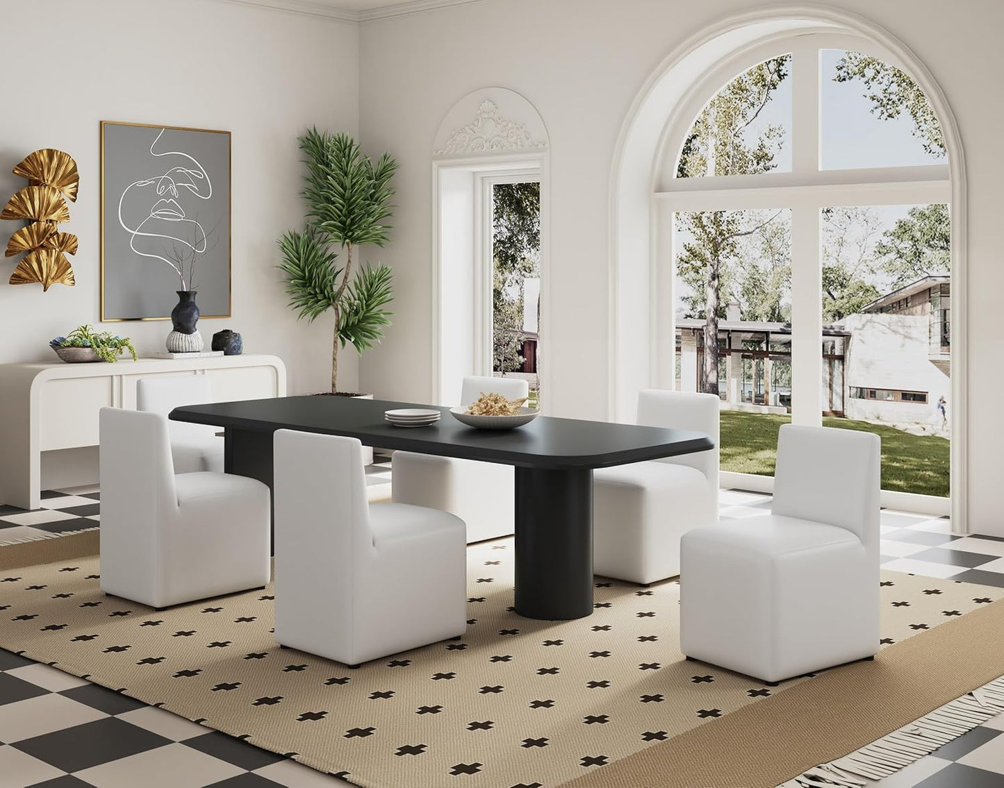 Manhattan Comfort Anna Square Modern Dining Chair with Head to Toe Faux Leather Upholstery and Plastic Foot Padding, Luxury Accent Furniture, Set of 2, Cream