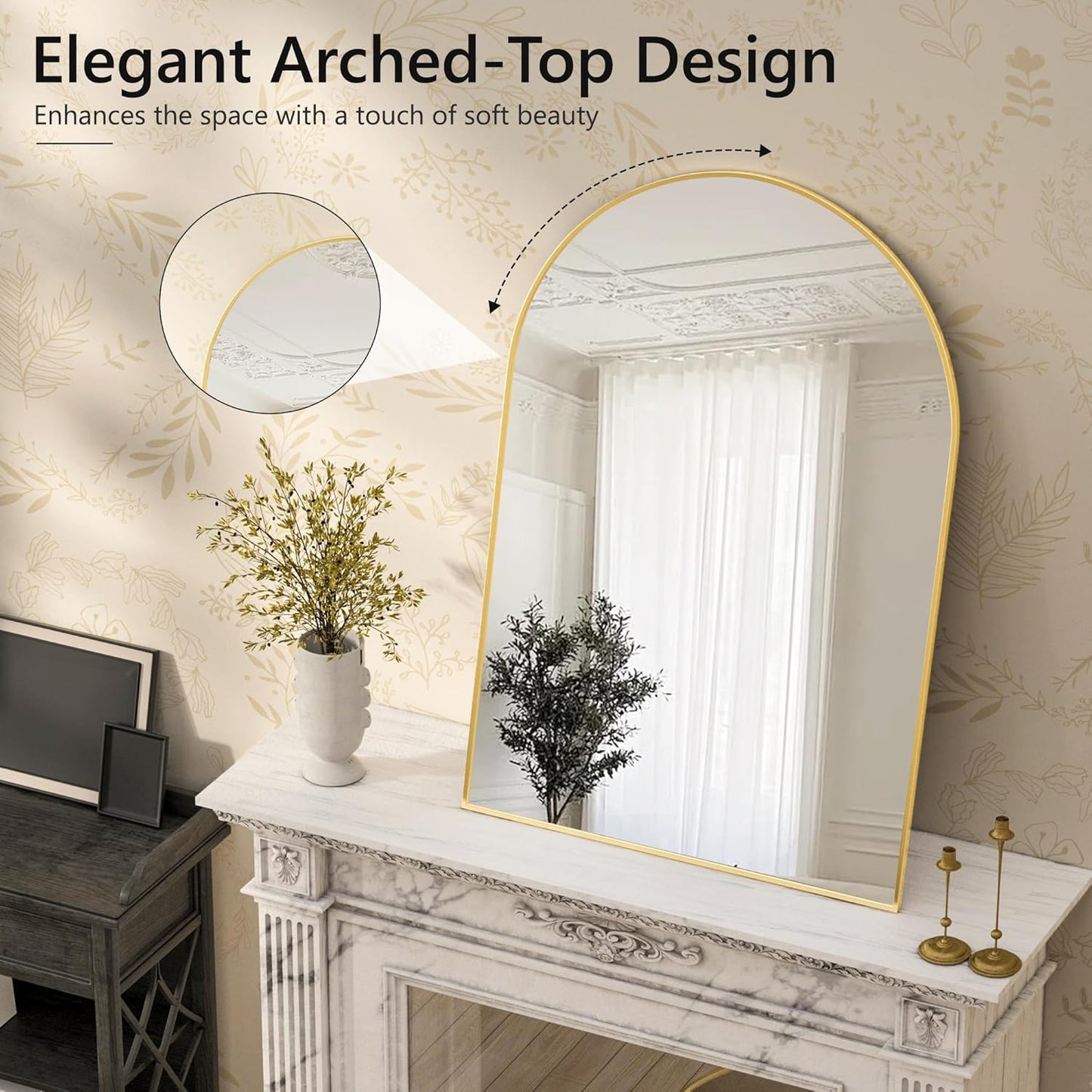 Arched Wall Mirror for Bathroom,Mirrors for Wall,24''x36'',Vanity Mirror for Bedroom Dresser, Entryway, Living Room, Metal Frame (36''x24'',Gold)