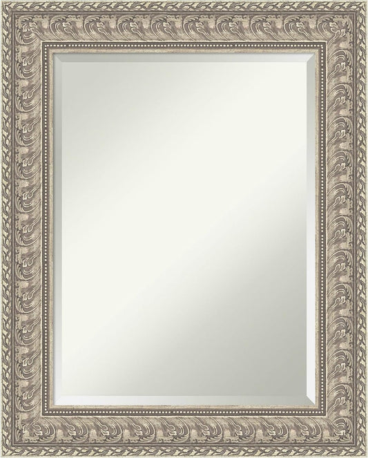 Amanti Art Silver Bathroom Mirror for Over Sink, 31x25 Sydney Silver Rectangle Vanity Mirror, Medium Traditional Frame, Hangs Horizonally and Vertically, Bathroom Wall Decor, Beveled Edge