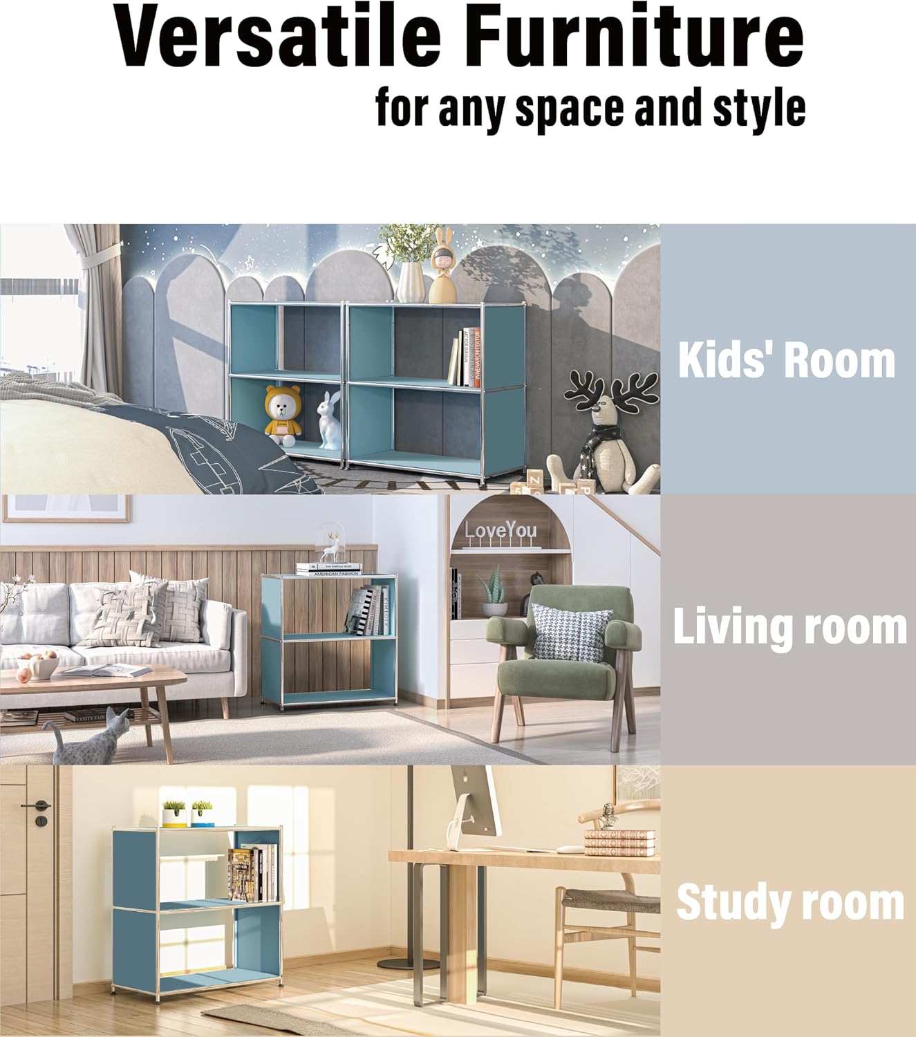 32-Inch 2-Tier Metal Bookcase, Open Shelf Storage Organizer for Living Room, Bedroom, Side Table or Nightstand Use, Modern DIY Assembly, Blue