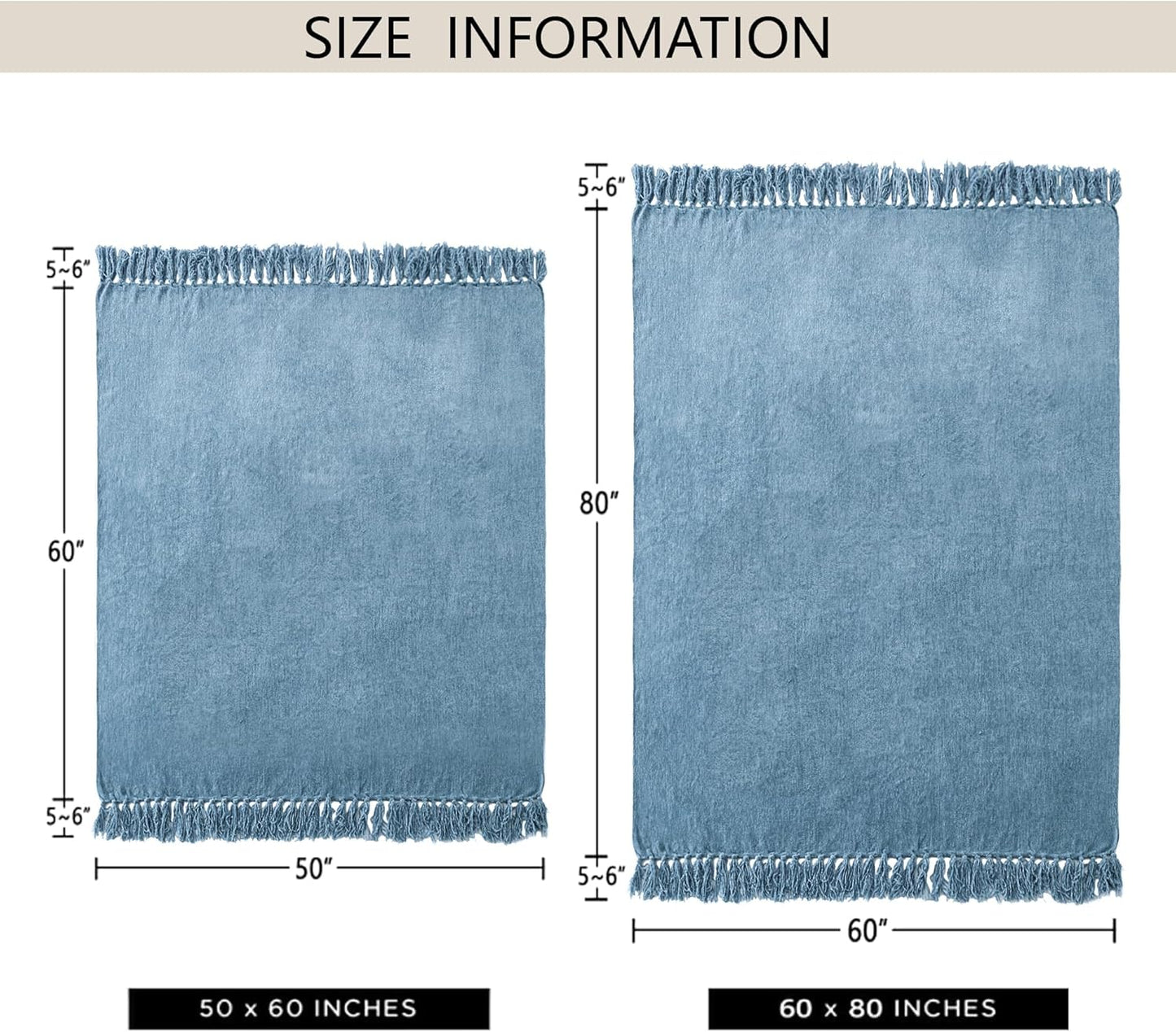 Chenille Throw Blanket for Couch 60"X 80" Twin, Soft Cozy Throws with Fringe Tassel for Bed Sofa Chair Cover, Lightweight Knitted Decorative Boho Blankets for Living Room, Dusty Blue