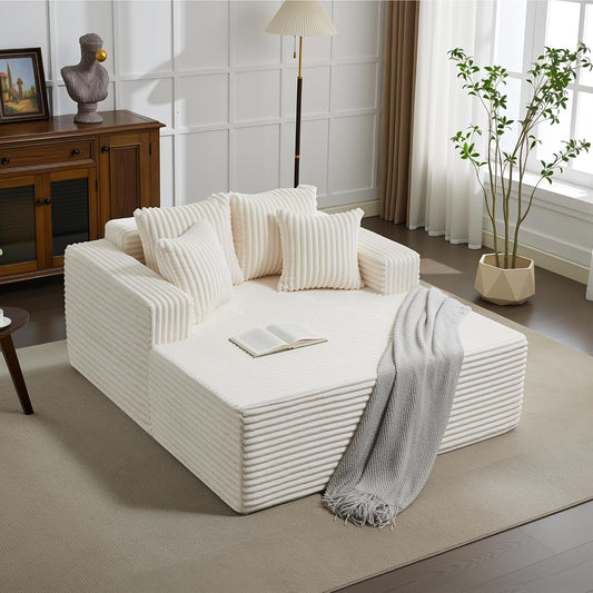 54.3"W Oversized Chaise Lounge Chair Indoor, Boneless Corduroy Sleeper Sofa Bed with 4 Pillows, Armrests, Comfy Fluffy Reading Couch, No Assembly Required Cloud Sofa for Living Room, Bedroom, Office