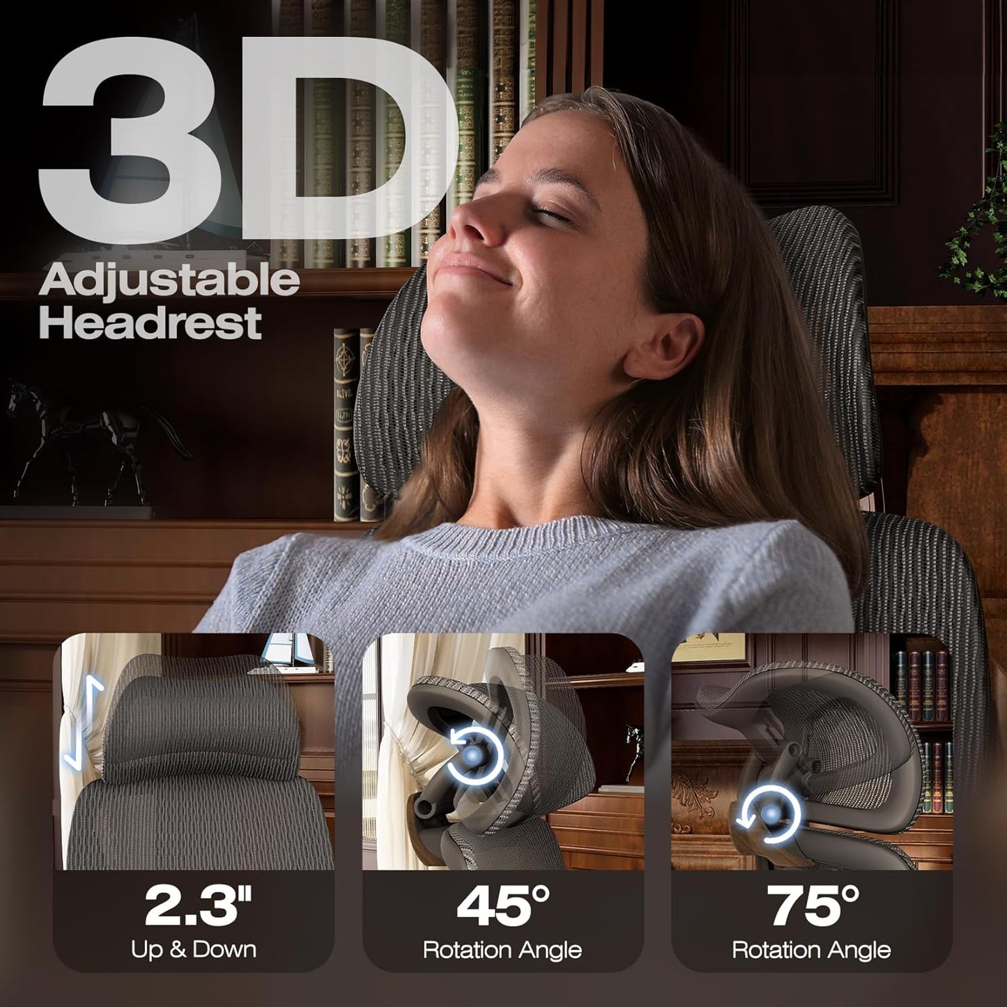 ELABEST X100 Ergonomic Office Chair with Footrest, Big and Tall Home Desk Chair with 5D Flip-Up Arms, Adjustable 3D Lumbar Support,High Back Rolling Computer Chair, Swivel Mesh Chairs (Library Oak)