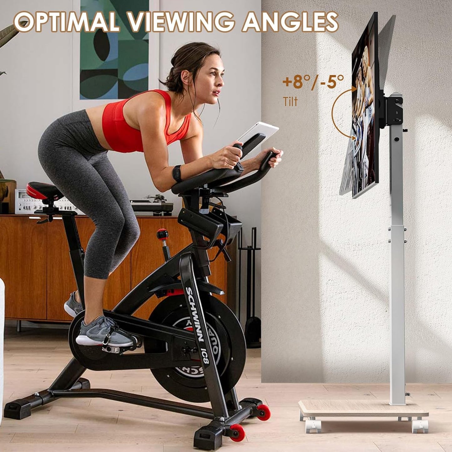 Rolling TV Stand Portrait for 65 70 75 Inch TVs, Tilt and Swivel Mobile TV Cart on Wheels up to 110 Lbs, 6 Height Adjustable PortableTV Stand, Max VESA 600x400mm White