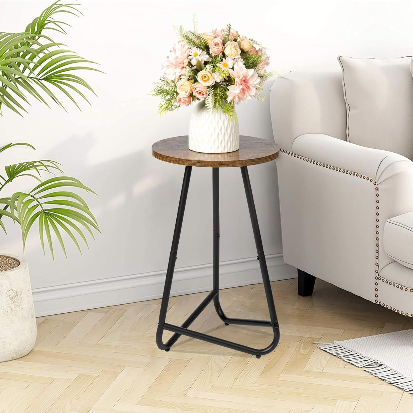 Indoor Plant Stand,Mid Century Wood Stand Plant Table,Modern Plant Stool for Outdoor,Metal Tall Holder for Flower Pots,Small Round Side End Table (Rustic Brown, 19 inch)