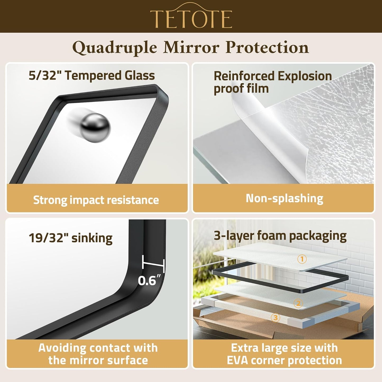 TETOTE Black Bathroom Mirror 20 x 30 Inch Matte Black Bathroom Mirrors, Tempered Glass, Modern Farmhouse Wall Mounted Mirror for Decorative(Horizontal/Vertical)