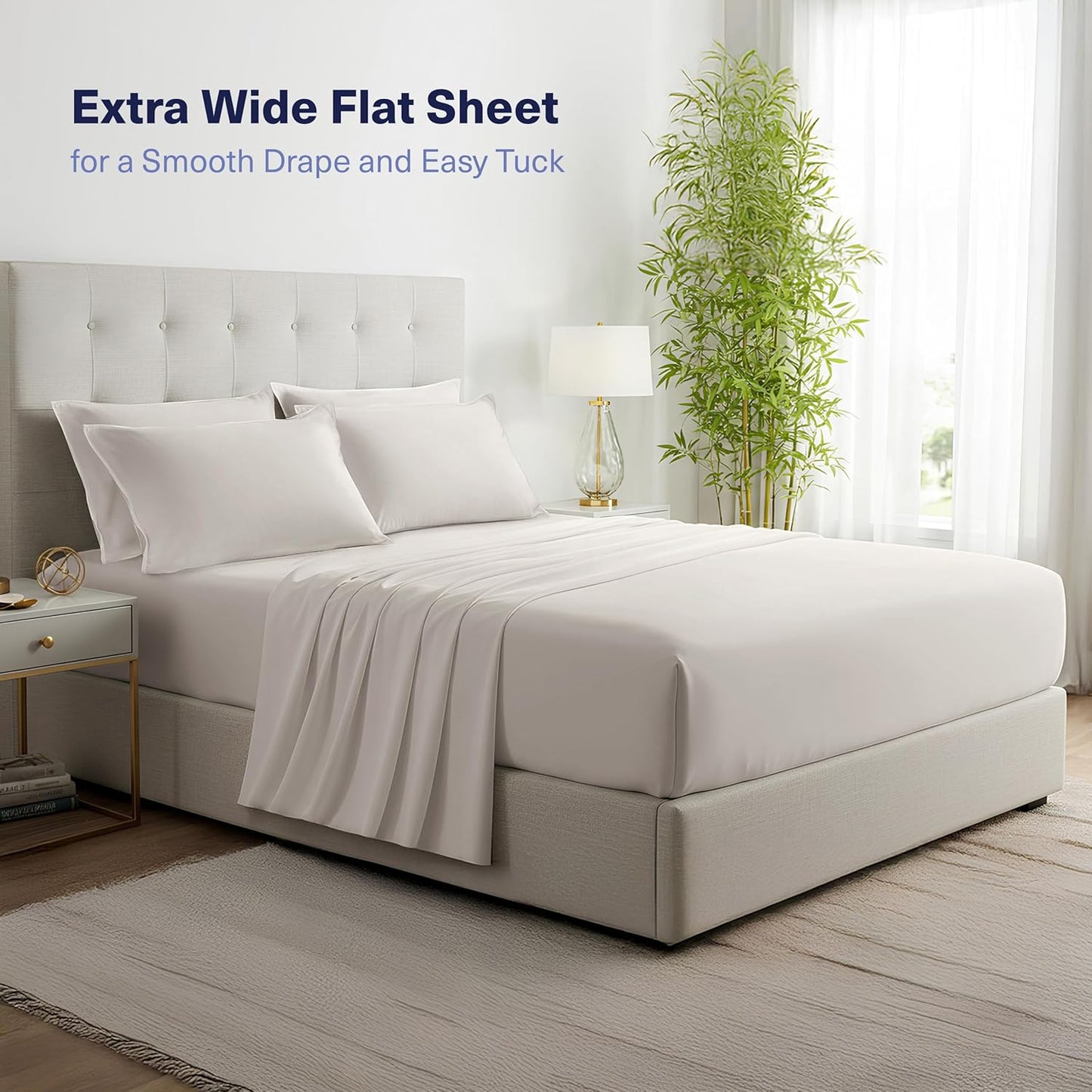 Kickoff Viscose Bamboo Sheets Queen Size 4-pc 100% Organic Bamboo Viscose Bed Cooling Sheets Queen Size Set Cool Bedding for hot Sleepers Sheet, Flat, Fitted, Pillowcases (Dove Grey, Q)