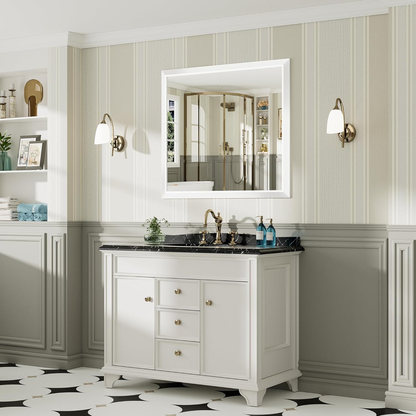 40x36 Inch White Bathroom Mirror for Wall, Thick Metal Framed Rectangle Mirrors for Over Sink, Bedroom, Living Room, Entryway, Anti-Rust, HD Tempered Glass