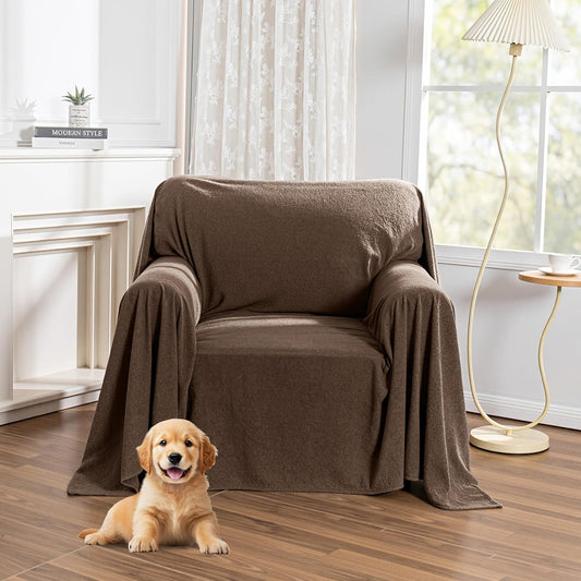 MYSKY HOME Couch Cover Sofa Covers for 1 Cushion Couch Dog Couch Cover Protector for Sectional Sofa Covers Couch Protector Modern Sofa Towel with Tassel for Living Room, 71" x 91", Dark Brown