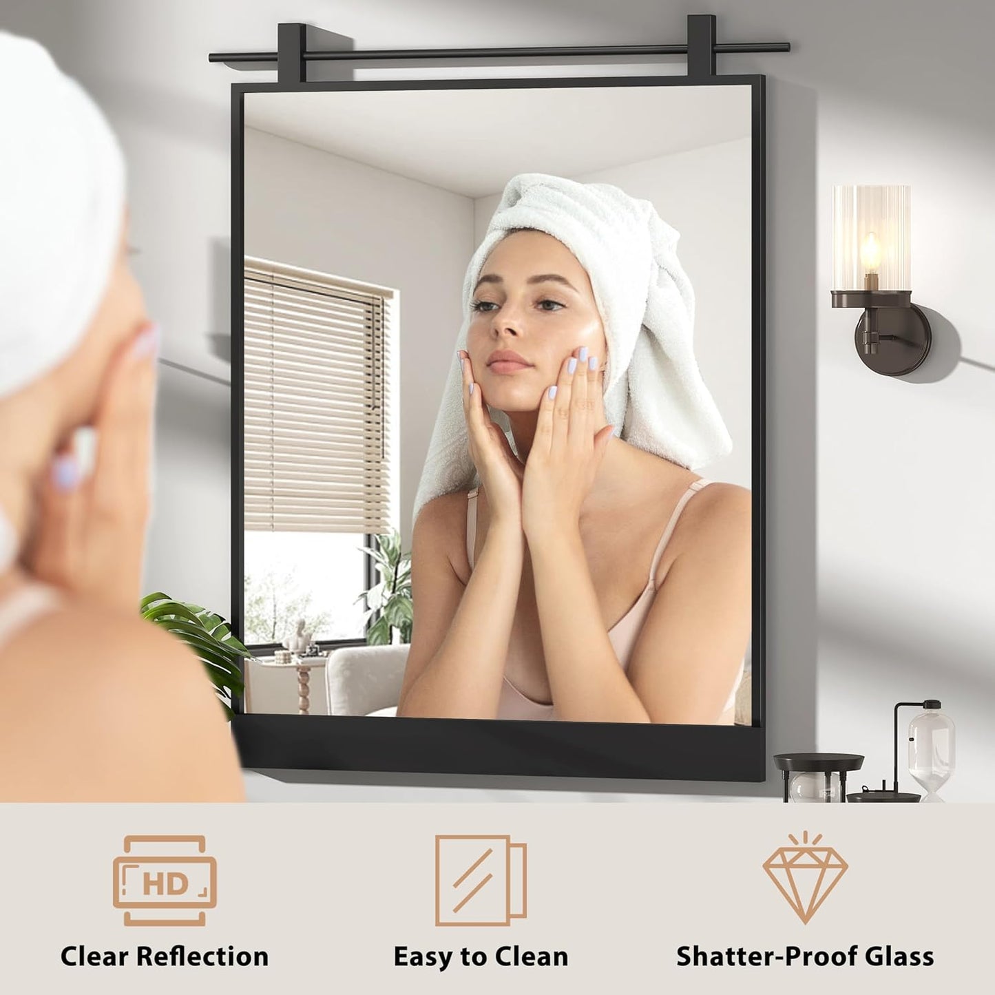 24x32 Inch Rectangle Bathroom Vanity Mirror for Wall Mounted Over Sink Farmhouse Rustic Matte Black Frame Barn Door Mirrors Foyer Entryway Decor