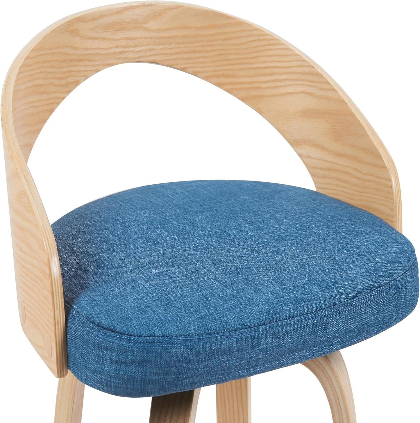 Armen Living Sonia Modern Swivel Counter Height Bar Stool with Blue Upholstered Seat and Patterned Oak Wood Finish