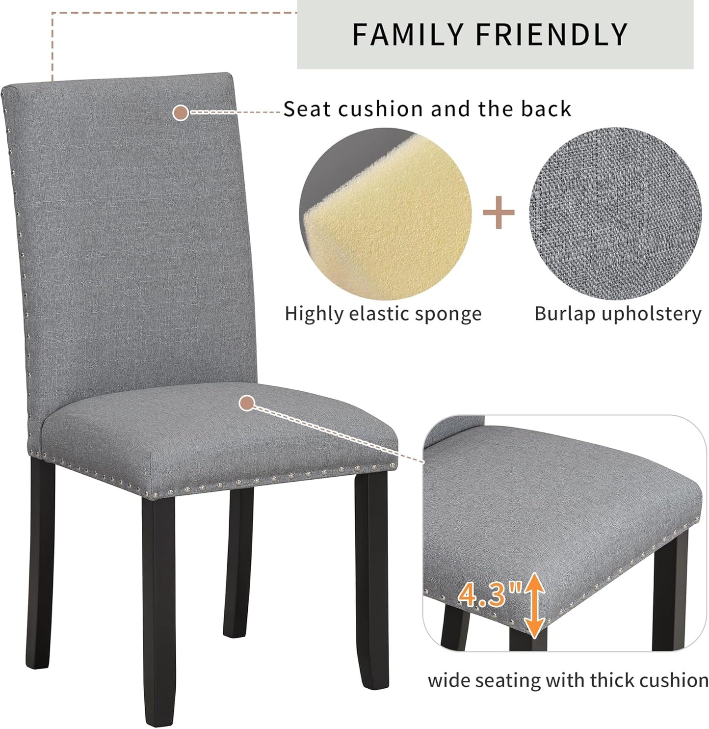 Ball & Cast 5 Piece Dining Table Set with 4 Cushion Chairs,Kitchen Table and Chairs for 4 W/ 45.3" Rectangle Desk,for Restaurant,Home Bistro,White/Light Gray+Black