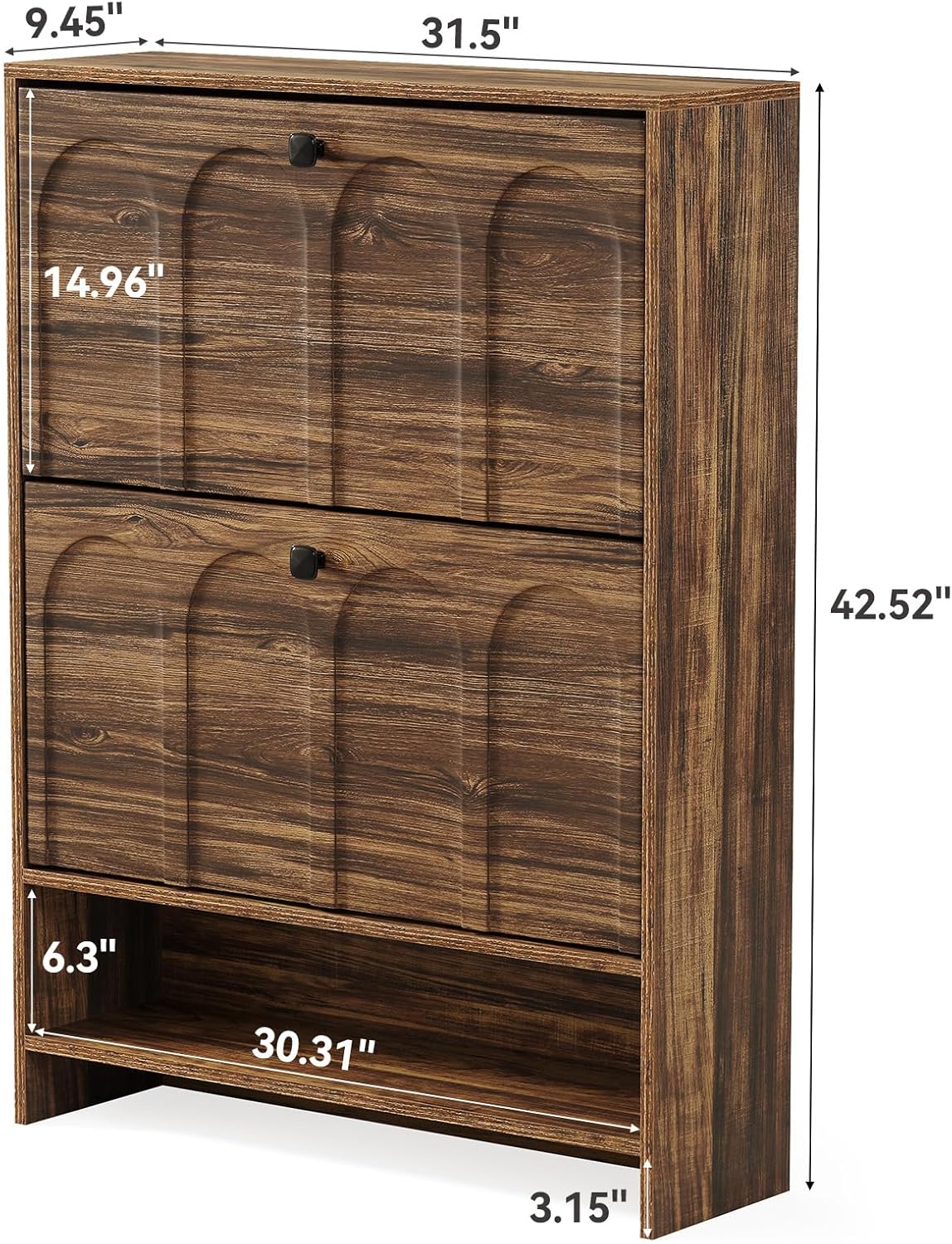 LITTLE TREE Shoe Cabinet Storage for Entryway with 2 Flip Drawers, Narrow Hidden Freestanding Organizer, Skinny Farmhouse Shoes Closet with Rack, for Entryway,Hallway, Living Room,Rustic Brown