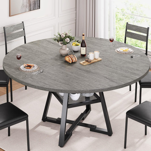 51" Round Dining Table for 6,Kitchen Dining Room Circle Dinner Pedestal Table,Space Saving Wood Kitchen & Dining Room Furniture (Grey, 51In)