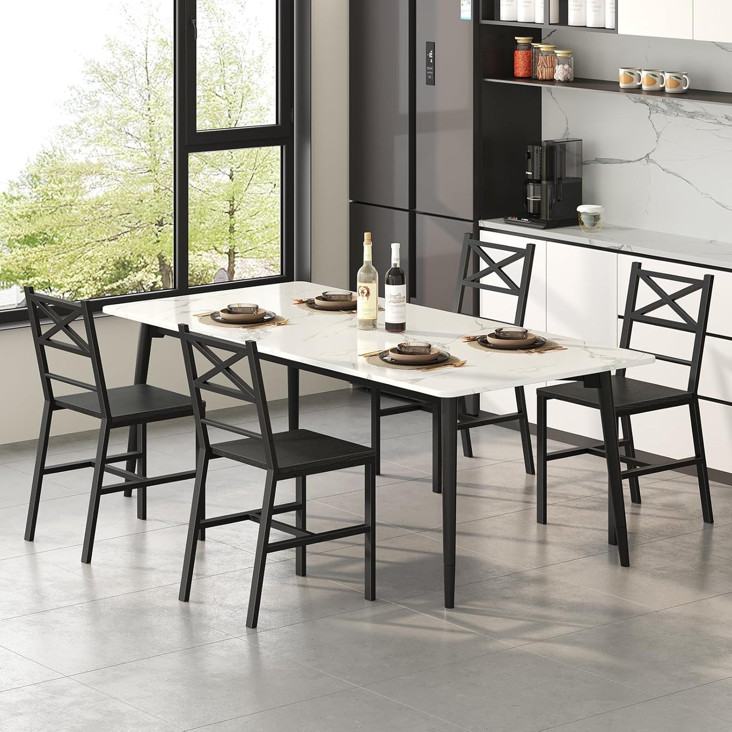 Dining Chair Set of 2, Rustic Wooden Kitchen Chairs with Backrest, Farmhouse Dining Chairs for Kitchen, Industrial Style Chair with Metal Frame, Easy Assembly, Black TBHB1001