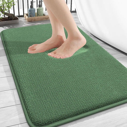 OLANLY Thick Memory Foam Bath Mat Rug 30x20, Extra Soft Absorbent Bathroom Rug, Quick Dry Bath Mats, Non-Slip, Machine Washable Carpet for Bathroom, Tub and Shower, Home Decor Accessories, Olive Green