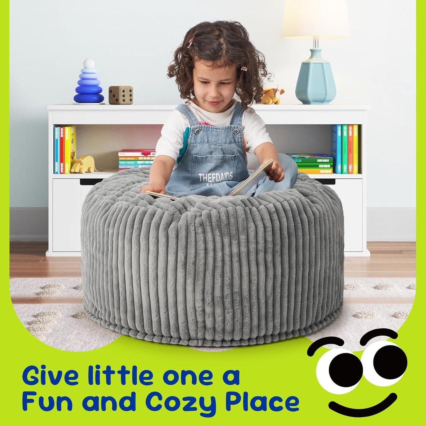 Hobestluk Bean Bag Chairs 2.5FT Bean Bag Chair with Memory Foam Filled & Stripe Plush Cover Bean Bag Chairs for Playroom, Living Room, Bedroom(Grey)