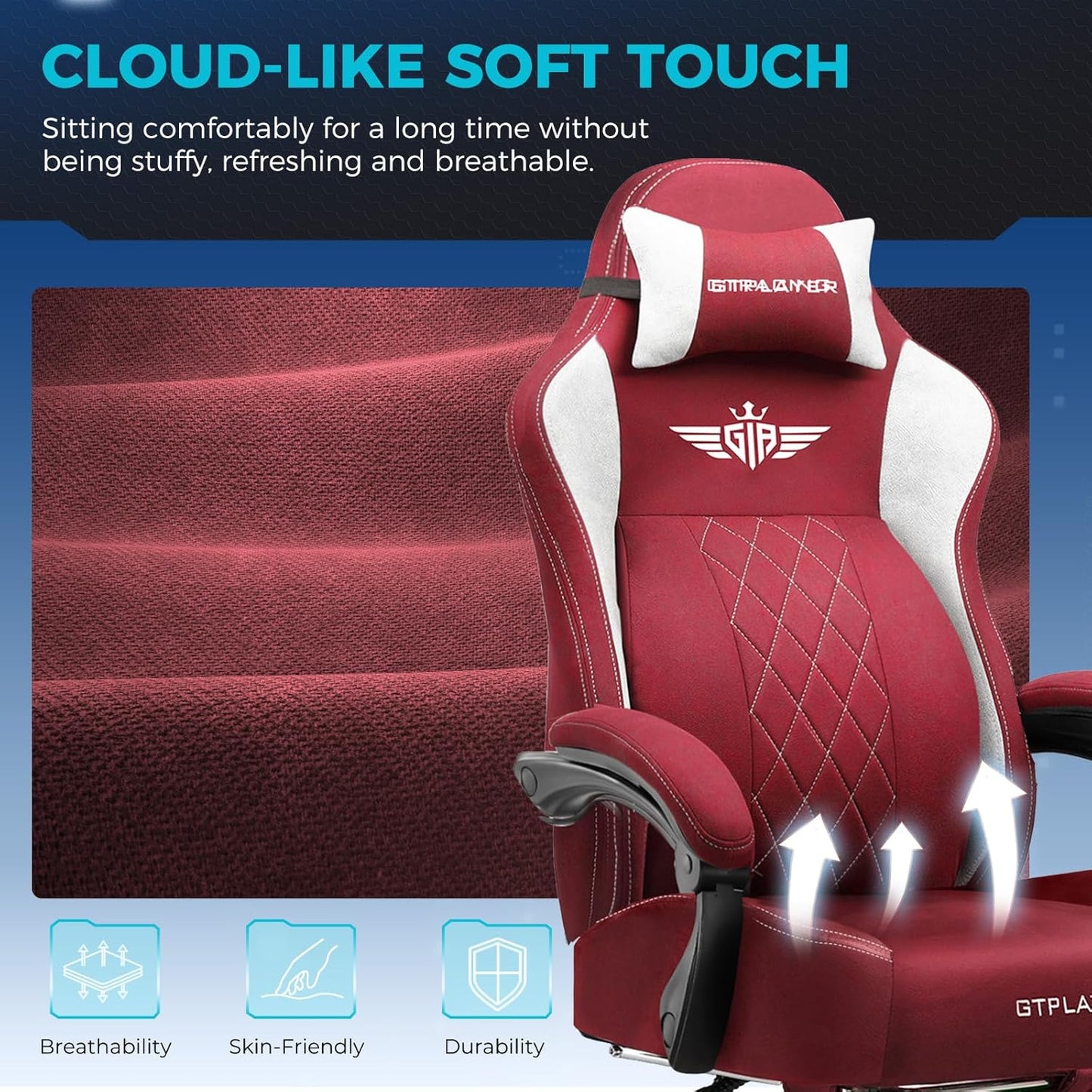 GTPLAYER Big and Tall Gaming Chair Breathable Fabric Computer Chair with Strong Lumbar Support, Comfortable Office Chairs with Pocket Spring Cushion, High Back Ergonomic Desk Chairs with Footrest