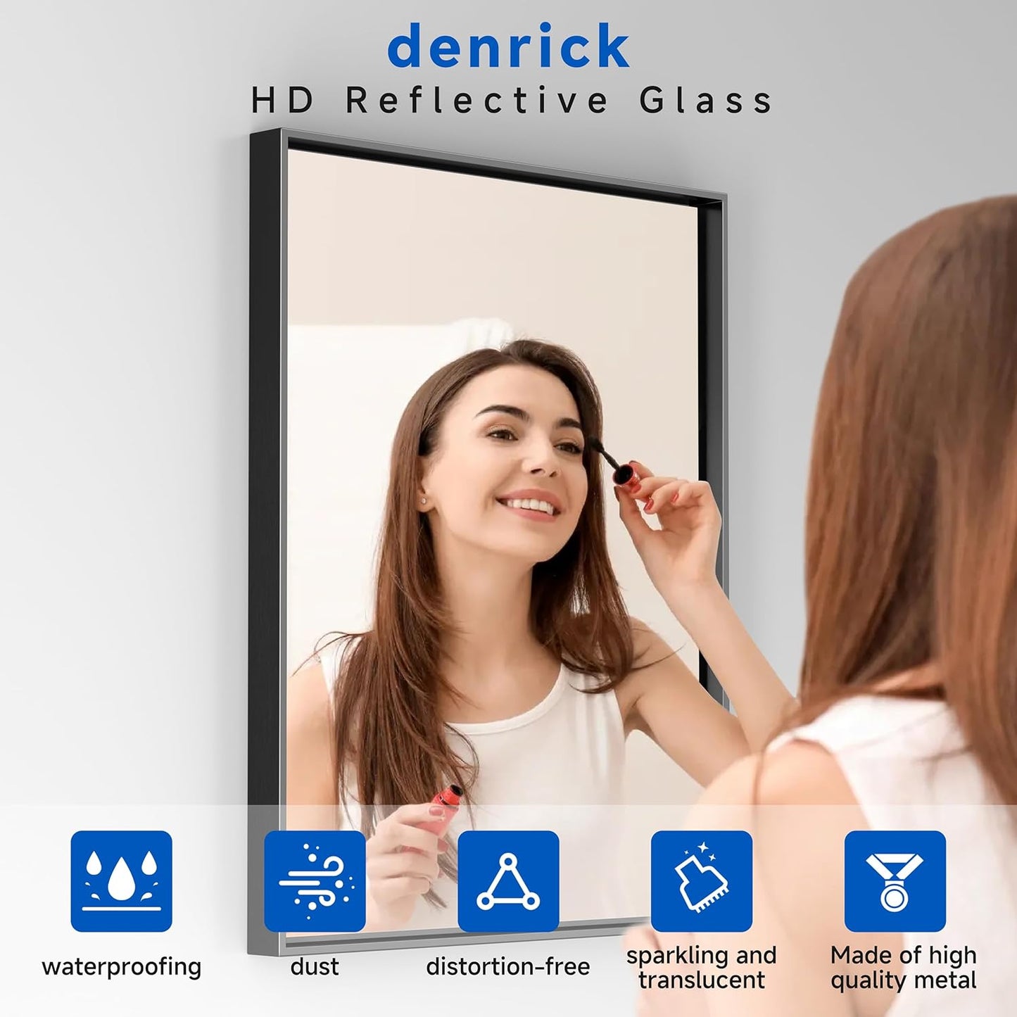 Brushed Metal Thick Frame Bathroom Mirror 20 x 30 Inch Metal Frame Black Rectangular Wall Mirror Matte Black Vanity Mirrors Square Corner, Modern Rectangle Mirrors(Horizontal/Vertical)