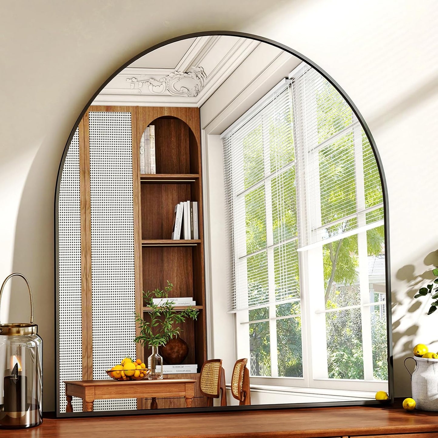 31"x32" Arched Wall Mirror for Bathroom, Black Vanity Mirror for Bedroom, Living Room, Entryway, Decorative Hanging Mirror for Wall