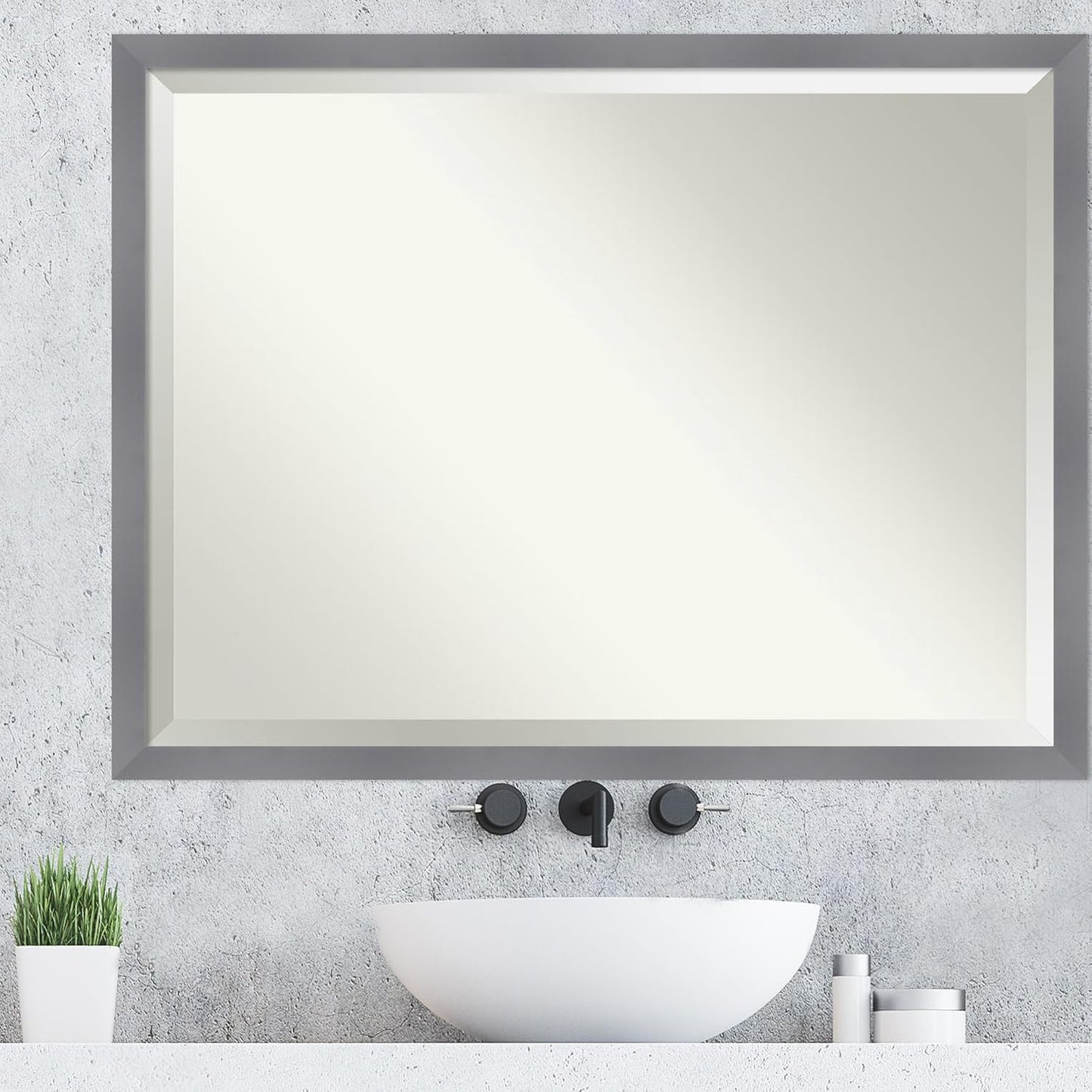 Amanti Art Grey Wall Mirror 33x43 Edwin Grey Rectangle Bathroom Mirror for Wall Decor Living Room, X-Large Casual Wood Frame, Hangs Horizonally and Vertically, Bathroom Decor, Beveled Edge from WI
