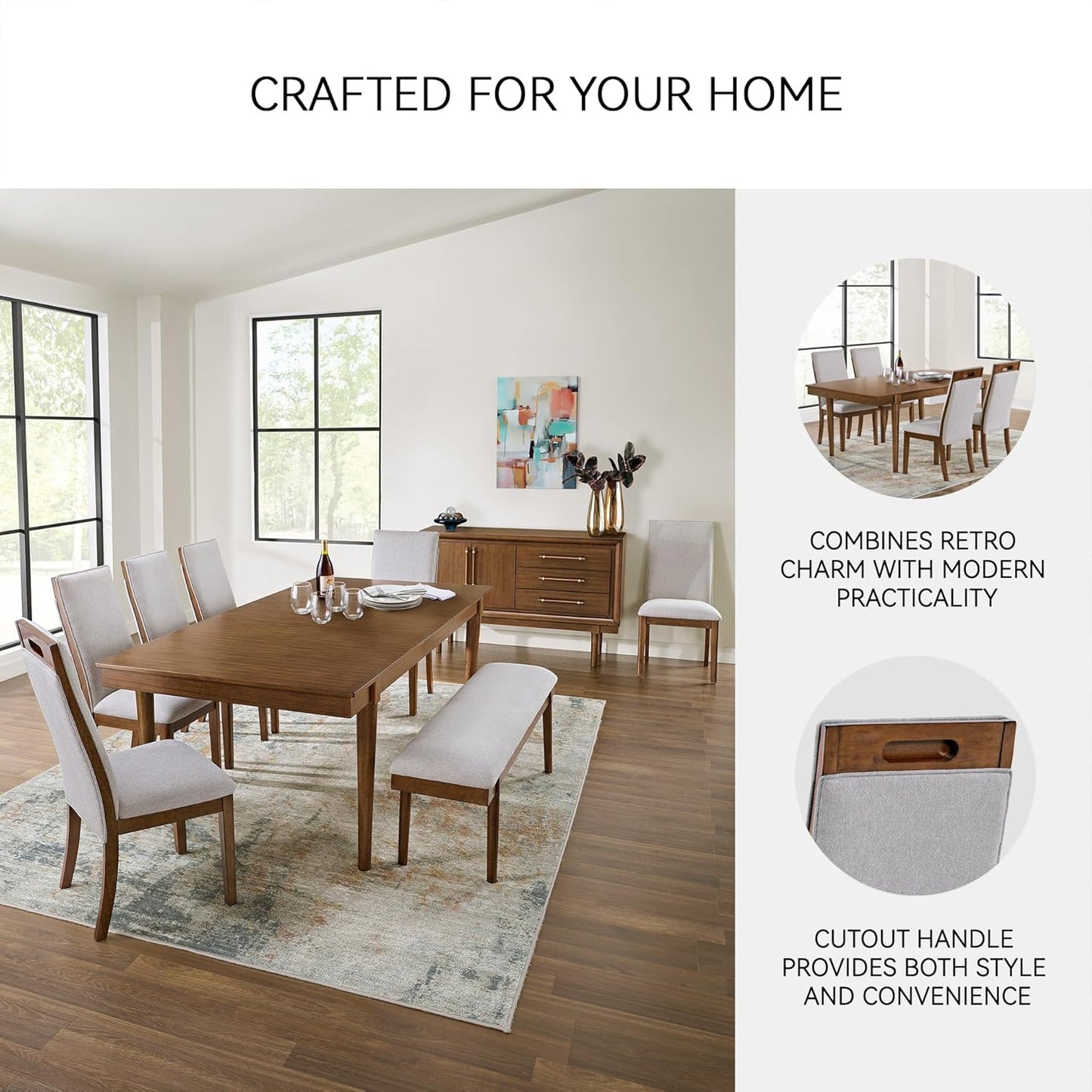 Signature Design by Ashley Lyncott Contemporary Upholstered Armless Dining Chair with Cutout Handle, Set of 2, Beige & Light Brown