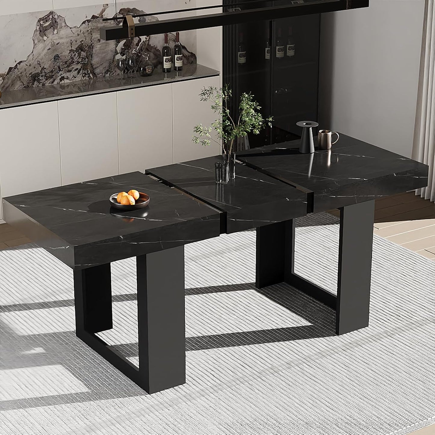 63"-78.74" Rectangular Extendable Dining Table for 6-10 People – Modern Farmhouse Wooden Kitchen Table with Brown Finish, Large Extendable Table for Dining Room or Conference Use