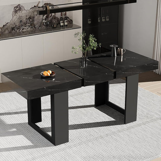 63"-78.74" Rectangular Extendable Dining Table for 6-10 People – Modern Farmhouse Wooden Kitchen Table with Brown Finish, Large Extendable Table for Dining Room or Conference Use