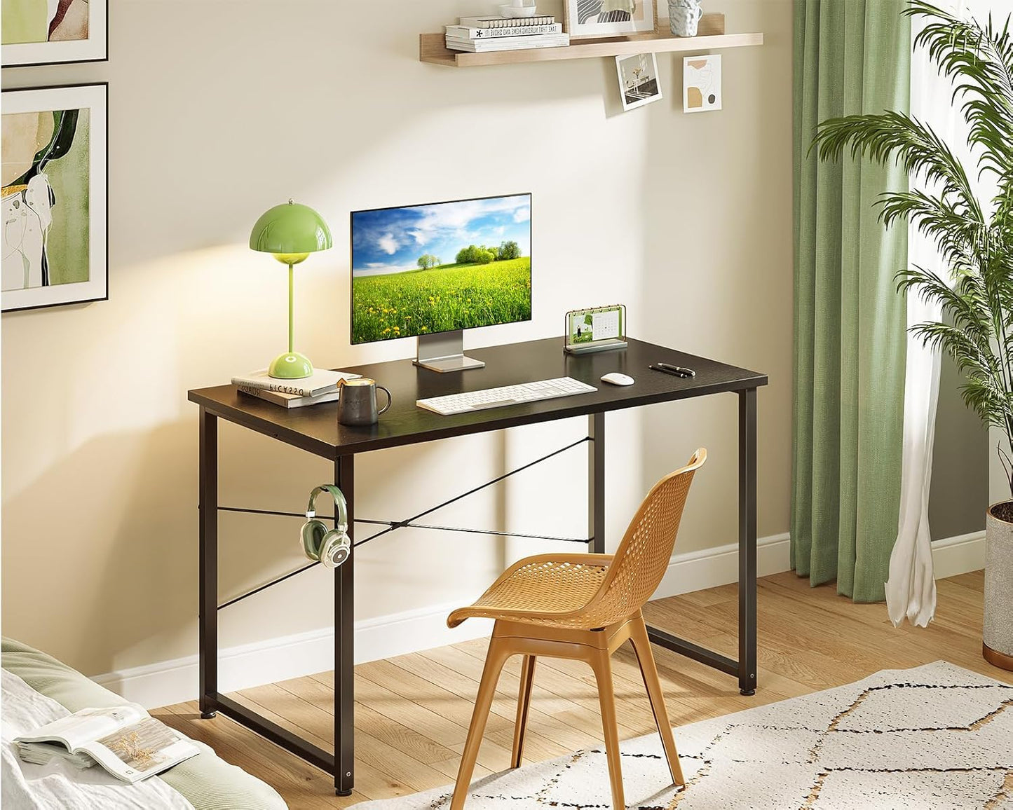 ODK 40 Inches Small Computer Desk, Home Office Desk for Small Spaces, Writing Desk with Headphone Hooks, Black