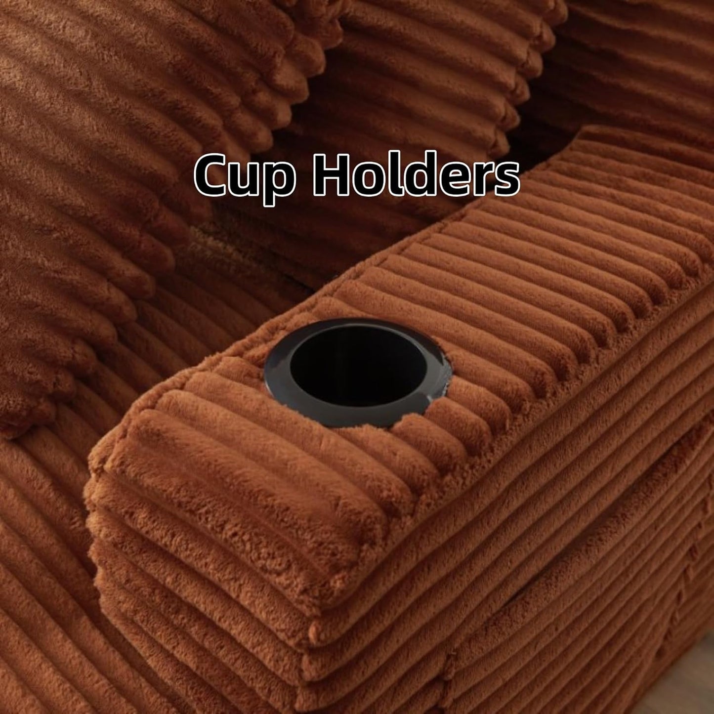 Oversized Sectional Double Chaise Lounge, Compressed Boneless Lounge Chaise with Cupholders, Boneless Sofa with Deep Seat, Fluffy Modern Sleeper Loveseat for Indoor Living Room, Orange