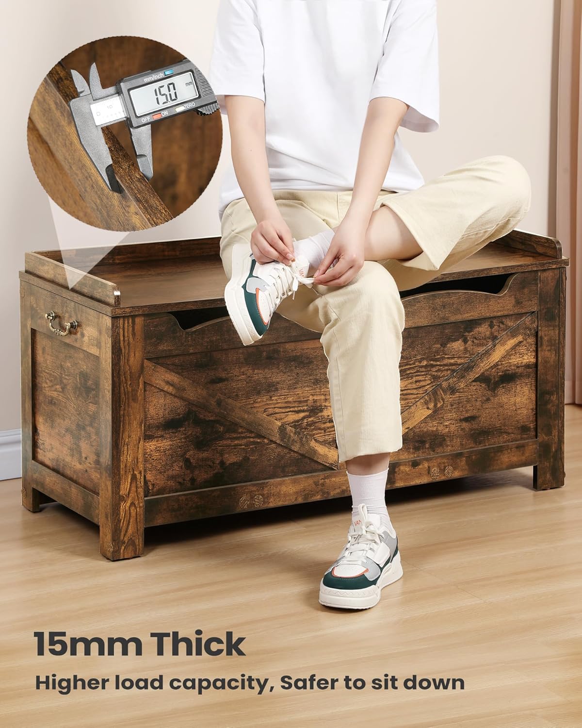 39.4" Storage Chest, Extra Large Storage Trunk with 2 Safety Hinges, Wooden Box Bench, Lift-Top Organizer Chest, Shoe Bench for Entryway, Bedroom, Living Room, Rustic Brown SB04501X