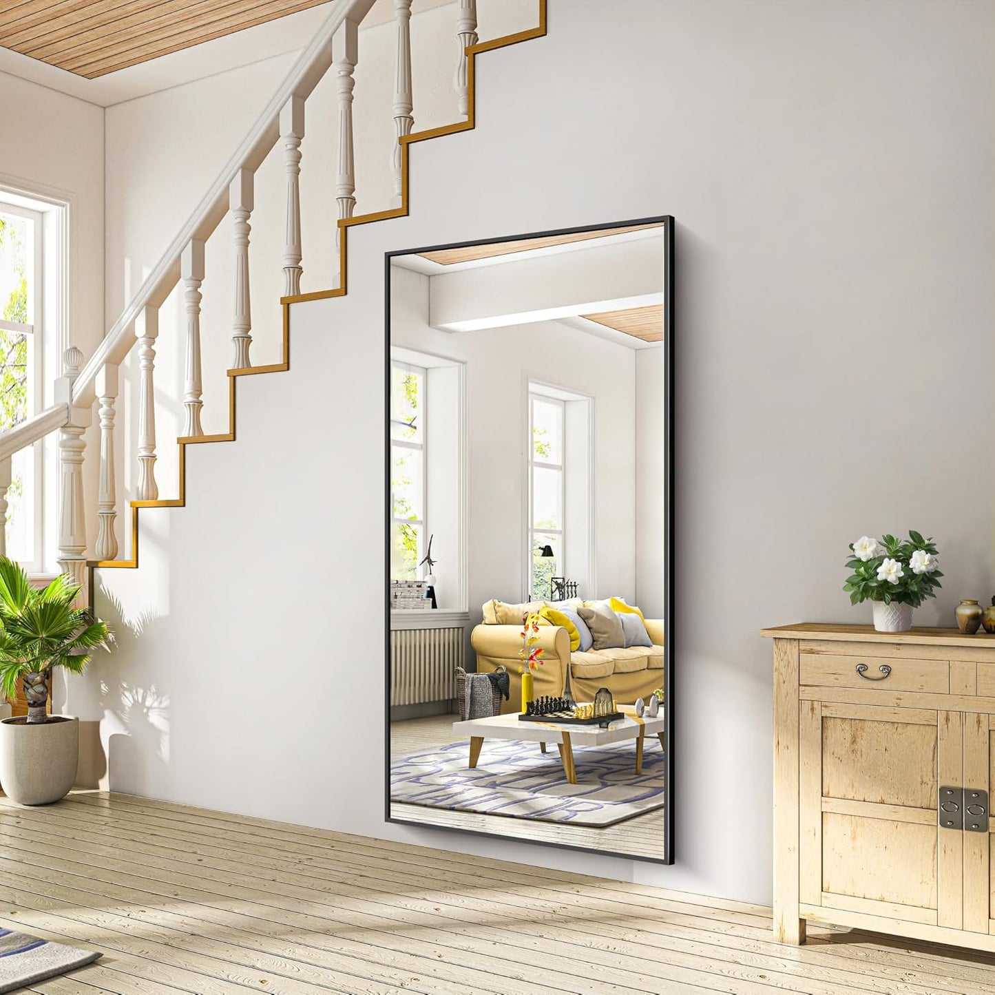 BONEWEI Bathroom Mirror,72x36 inch Bathroom Mirrors for Over Sink,Large Wall Mirror for Bathroom Wall Mounted Rectangle Mirrors,Black Vanity Mirror for Living Room,Bedroom Entryway,Horizontal/Vertical